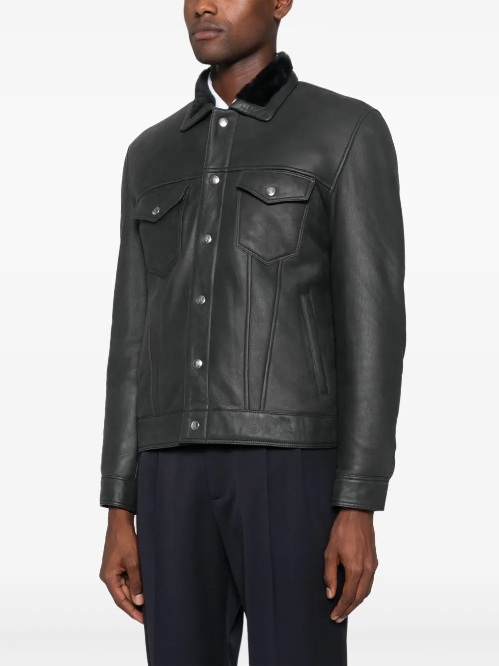 $6,295 ELEVENTY Black SHEARLING Lined Leather Jacket 40