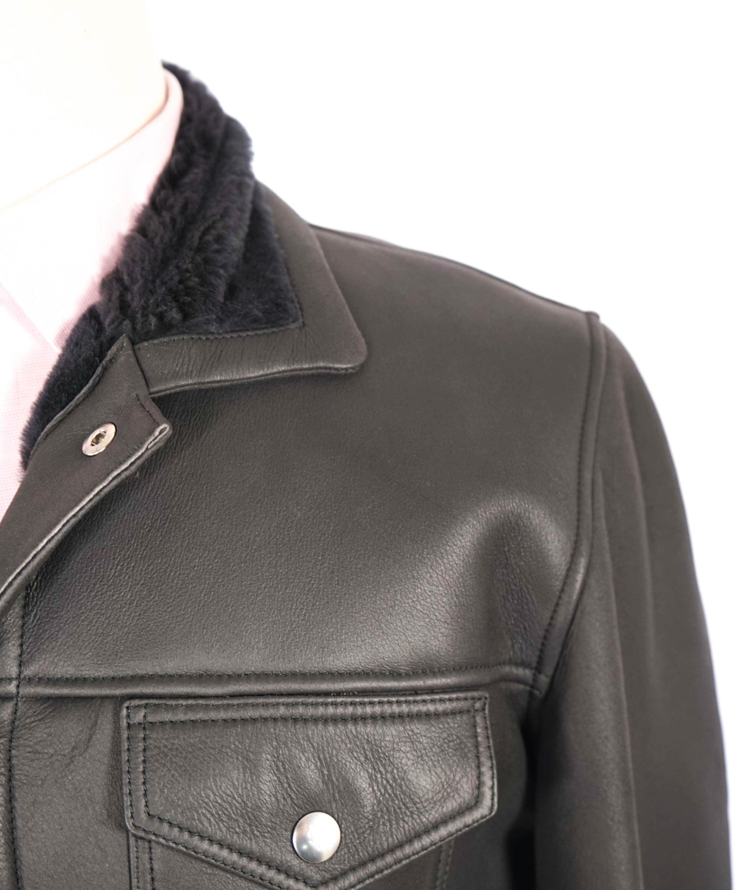 $6,295 ELEVENTY Black SHEARLING Lined Leather Jacket 40