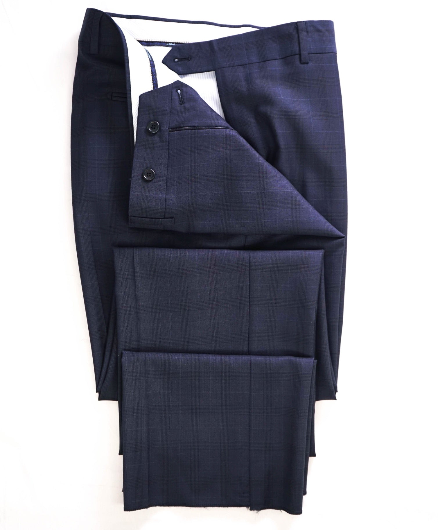 $400 Saks Fifth Avenue Navy Blue Plaid Wool Pants 34W