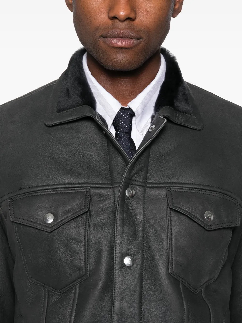 $6,295 ELEVENTY Black SHEARLING Lined Leather Jacket 40