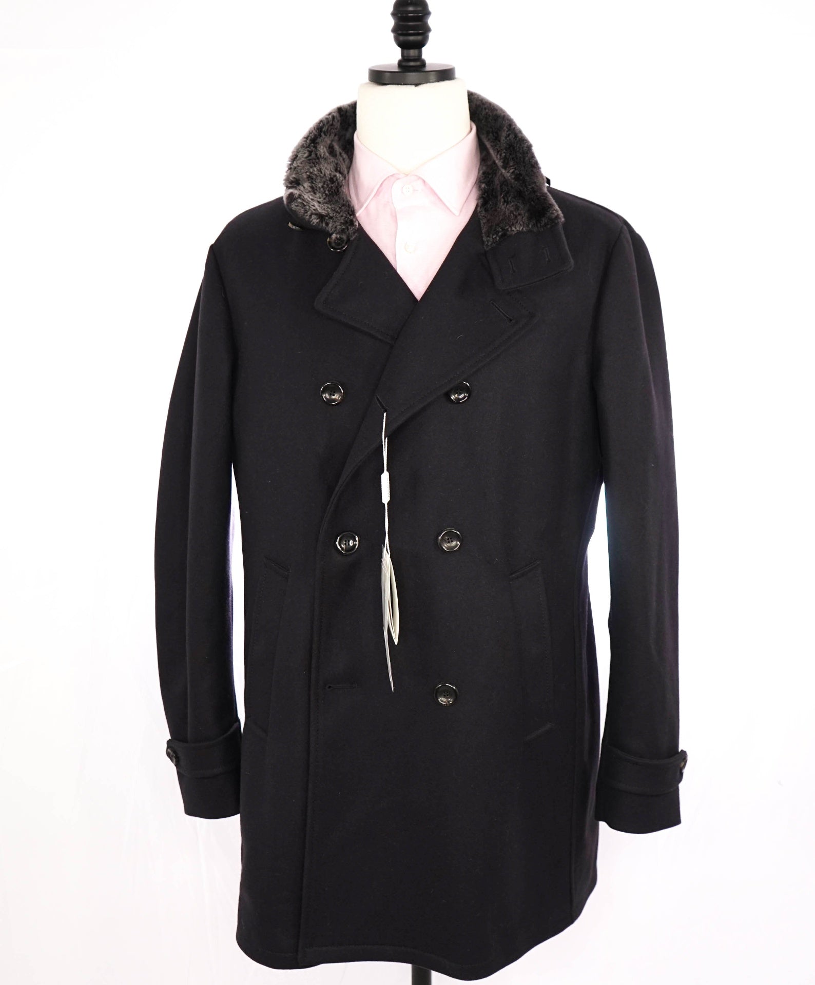 $1,895 Armani Collezioni Navy Water Repellent FUR Wool/Cashmere Coat 42R