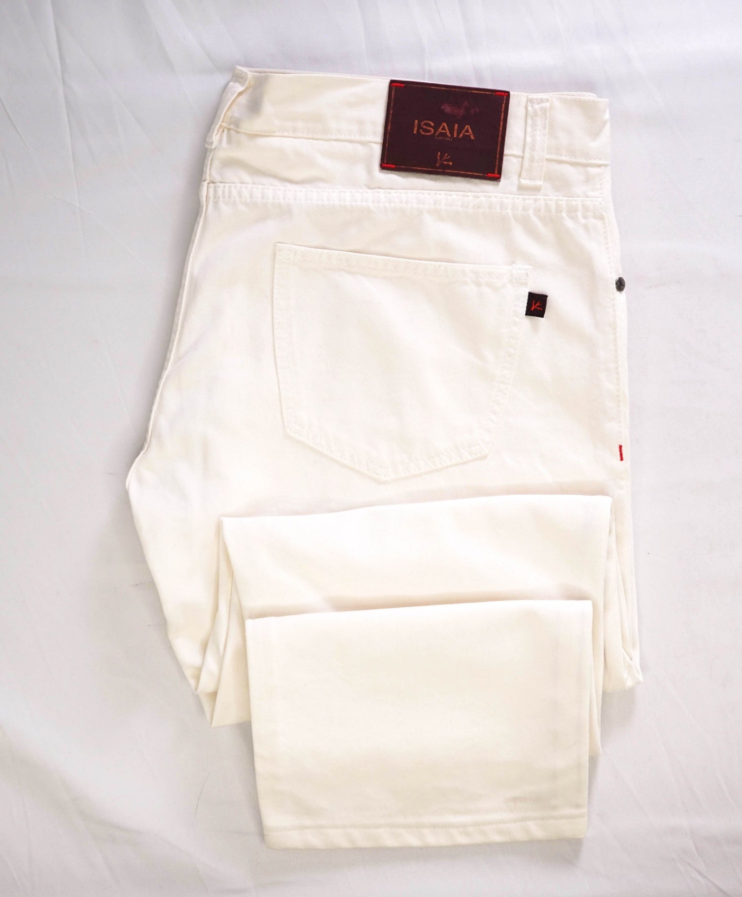$595 ISAIA Solid White Denim LOGO Pants 39W
