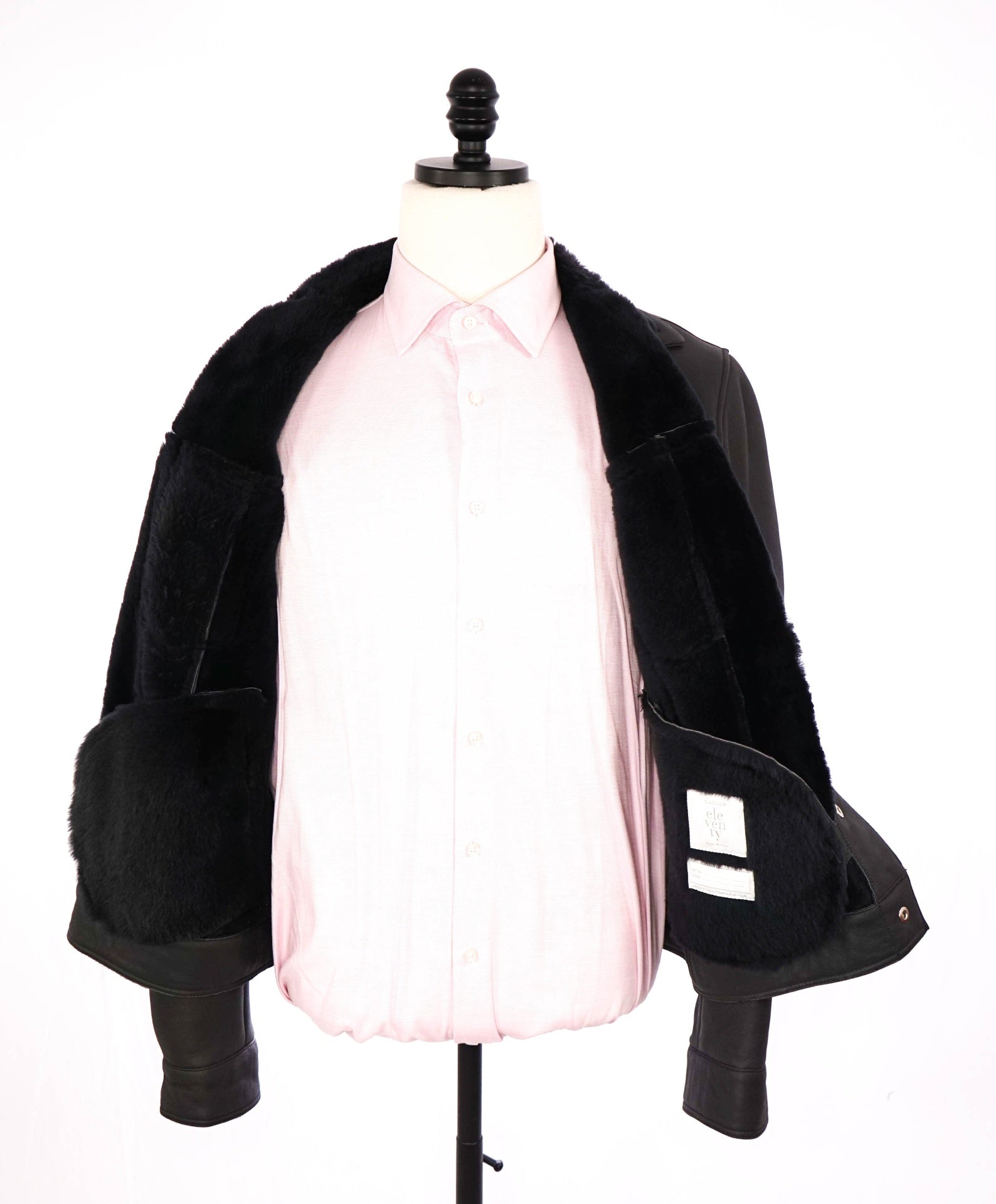 $6,295 ELEVENTY Black SHEARLING Lined Leather Jacket 40