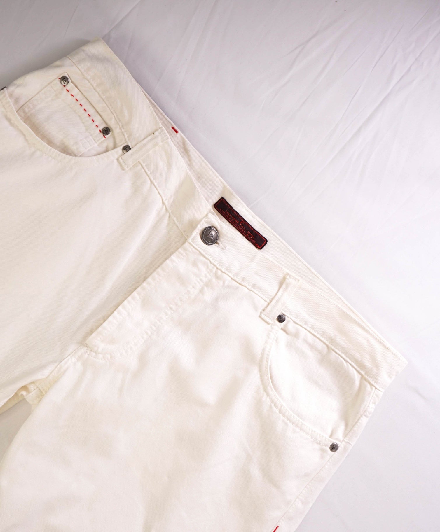 $595 ISAIA Solid White Denim LOGO Pants 39W