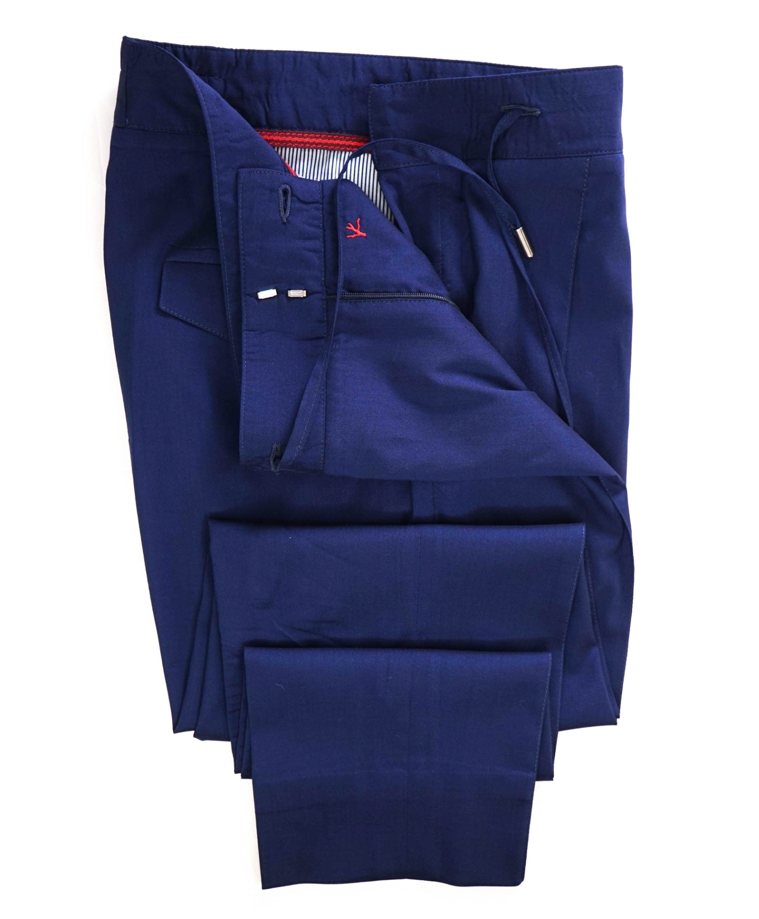 $795 ISAIA - Blue Wool/Silk DRAWSTRING Zip Logo Dress Pants - 36W