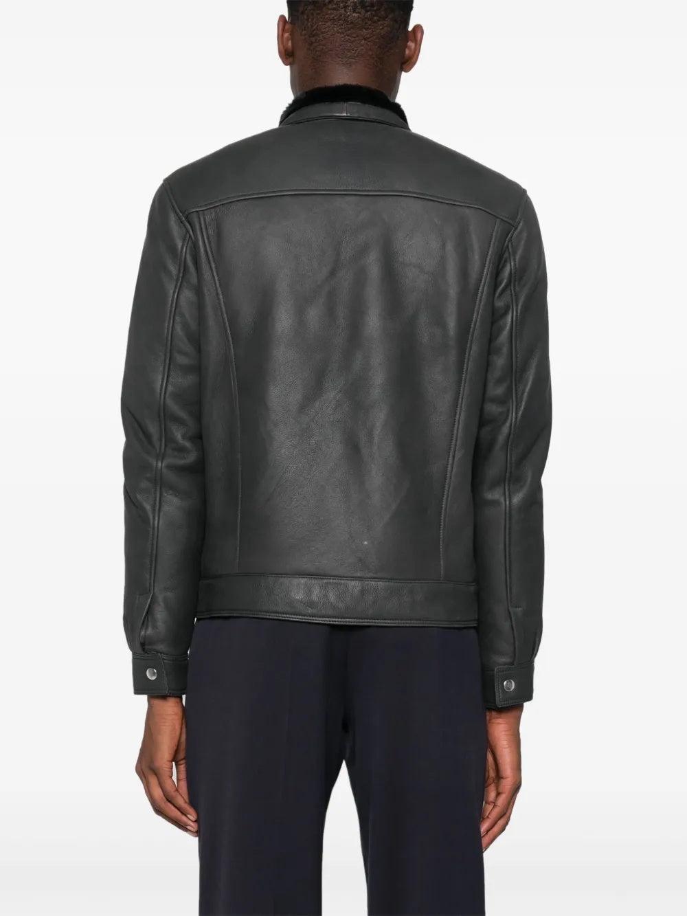 $6,295 ELEVENTY Black SHEARLING Lined Leather Jacket 40