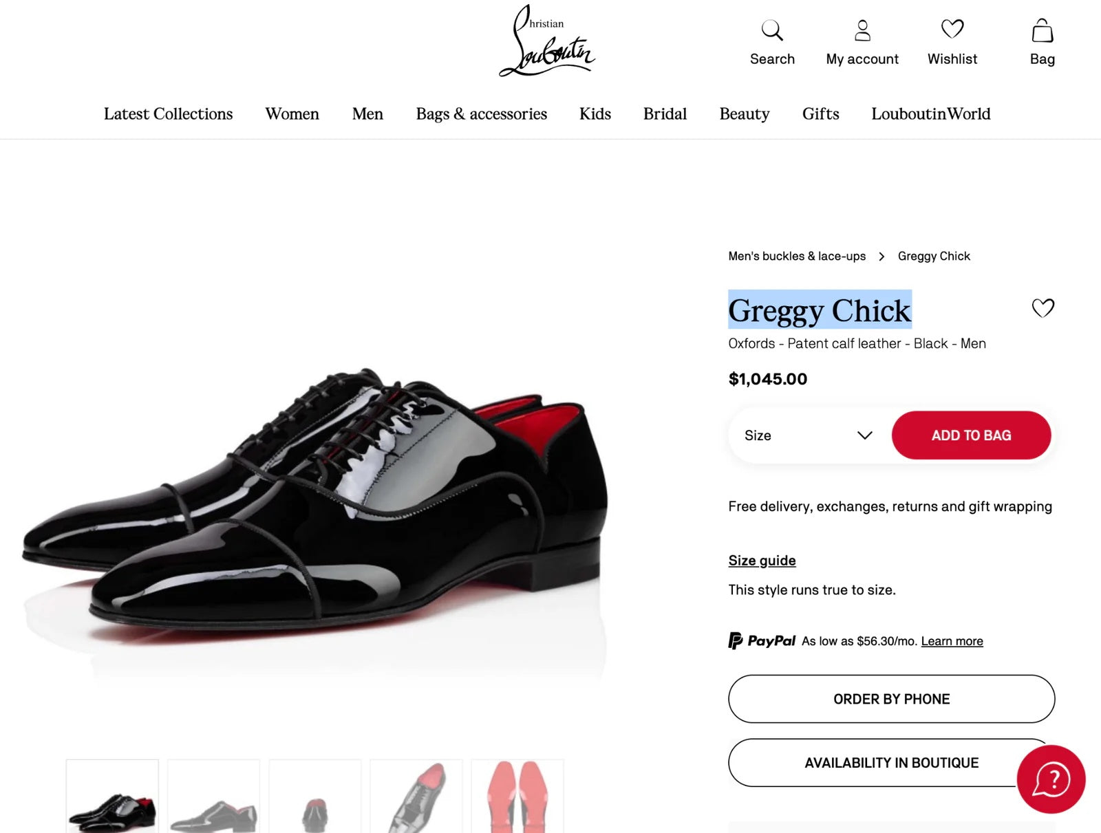 $1,050 Christian Louboutin Black "Greggy Chick" Oxford US 12 (45EU)