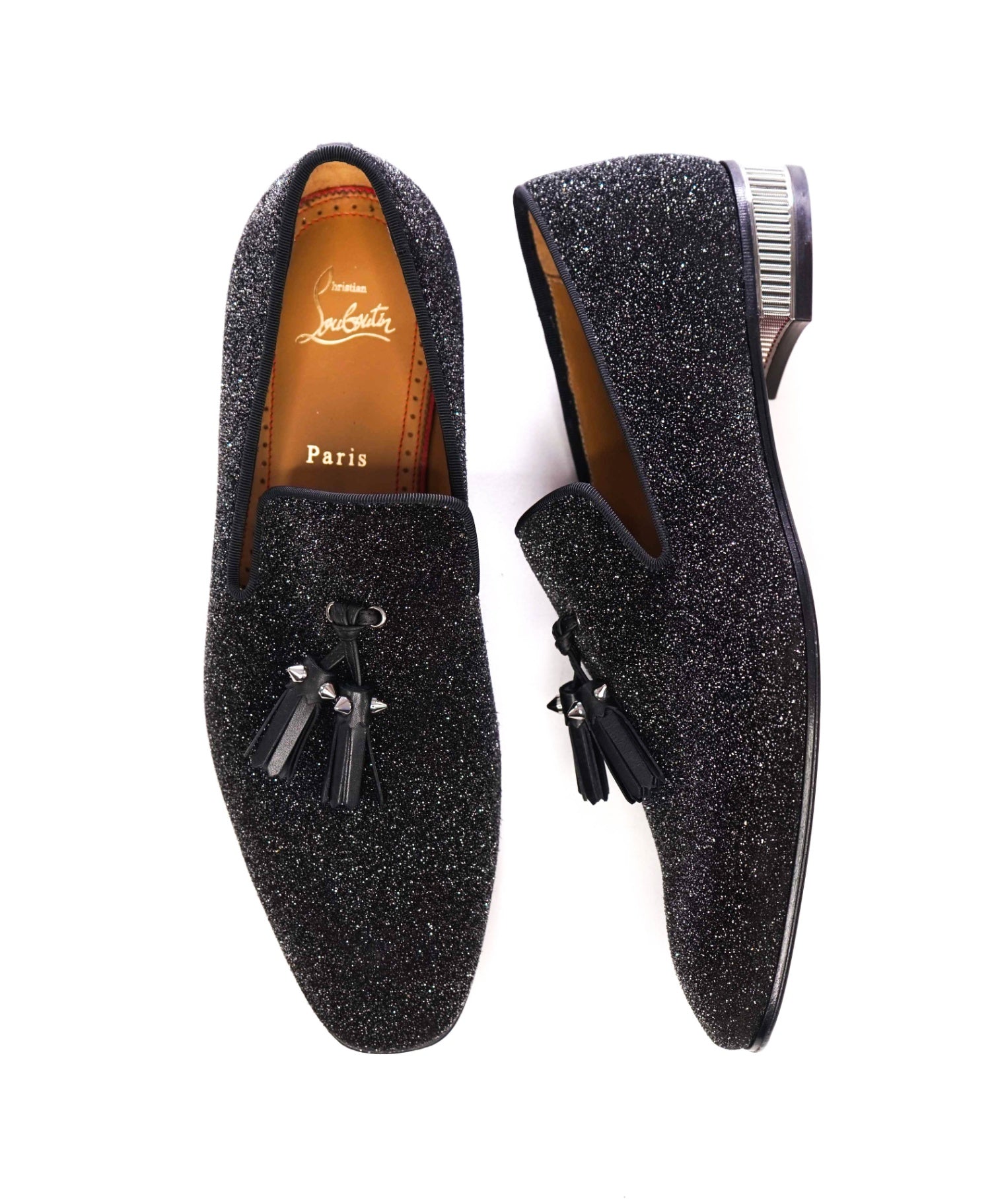 $1,250 CHRISTIAN LOUBOUTIN - * Colonnaki* Glitter Spiked Tassel Loafers US 7.5 (40.5EU)