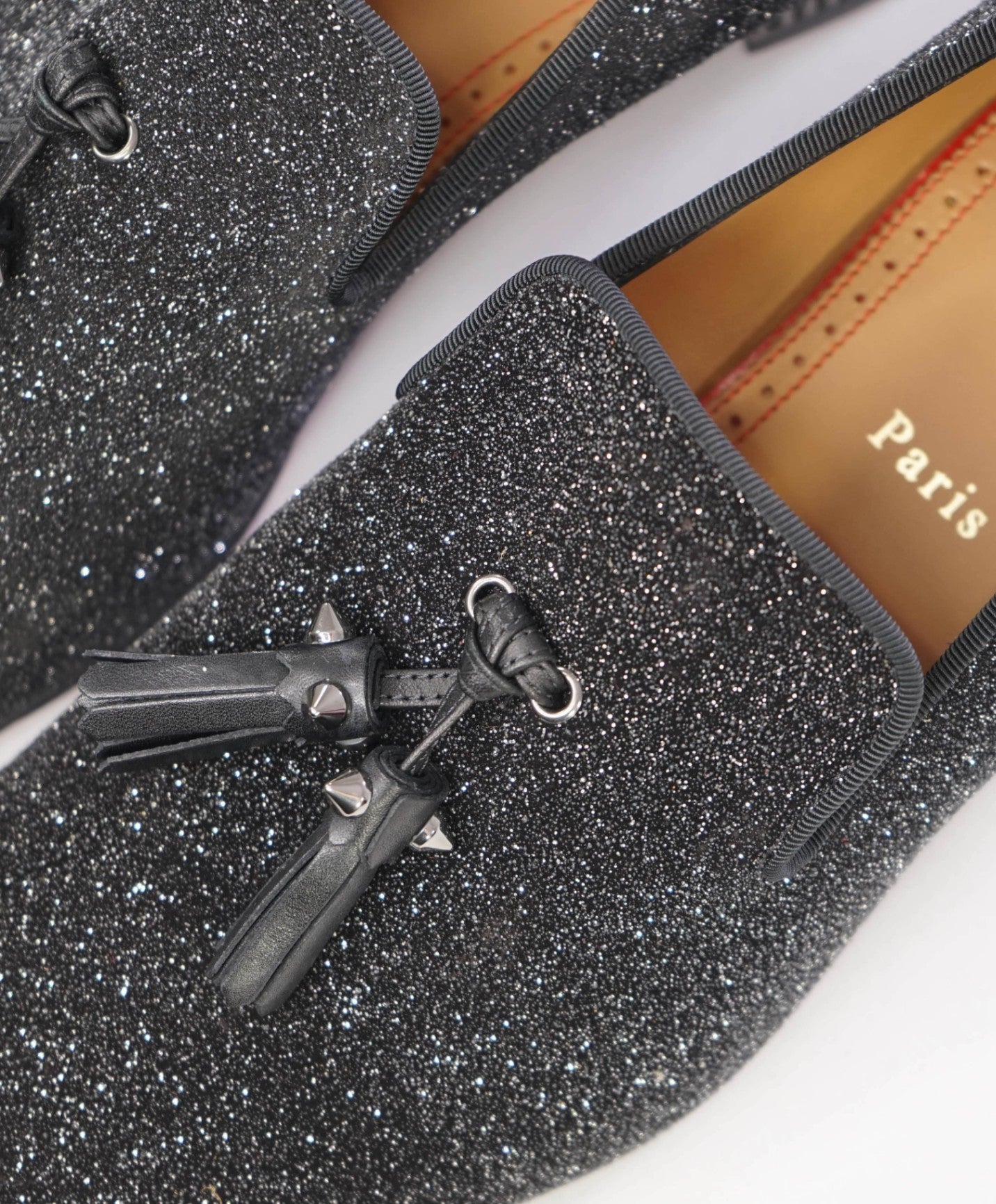 $1,250 CHRISTIAN LOUBOUTIN - * Colonnaki* Glitter Spiked Tassel Loafers US 7.5 (40.5EU)