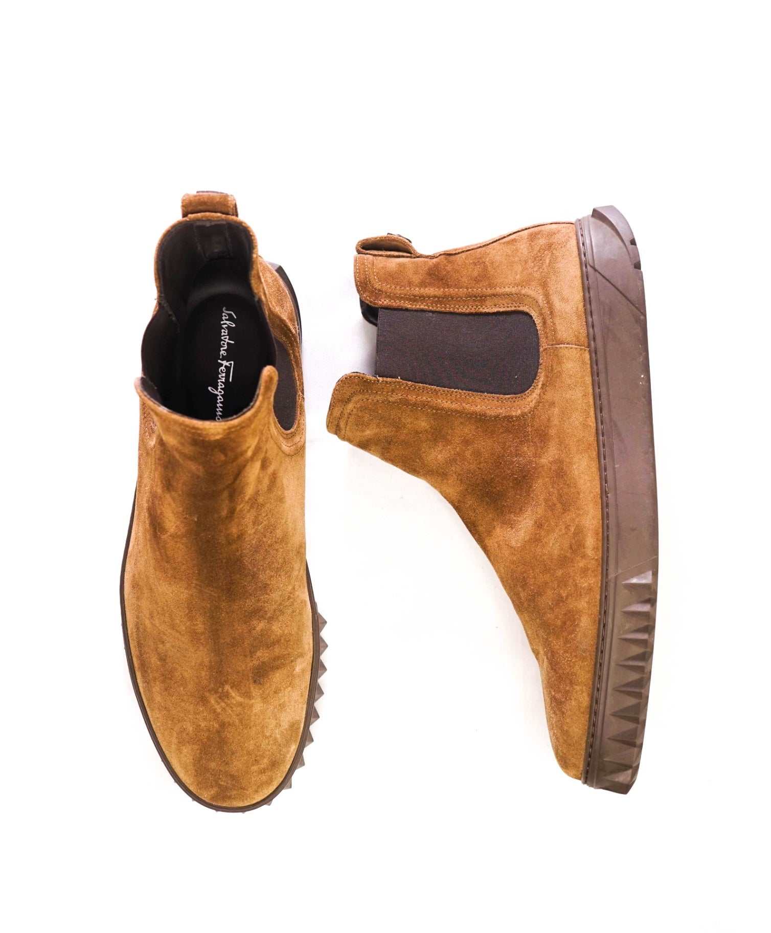 $850 Salvatore Ferragamo "TALOS" Brown Boots Suede 13 M