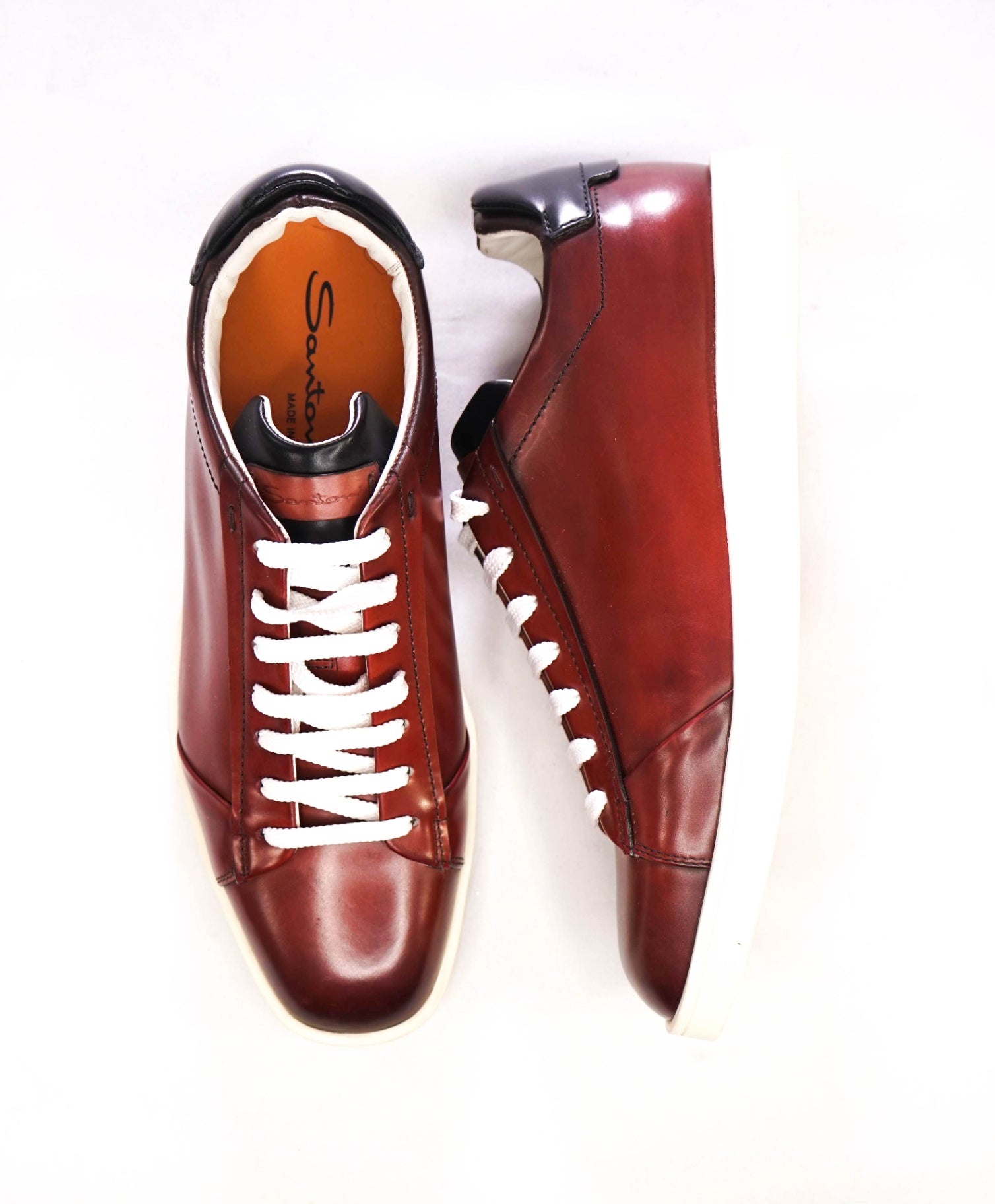 $780 Santoni Oxblood Patina Leather Sneakers US 8.5 (7.5UK)