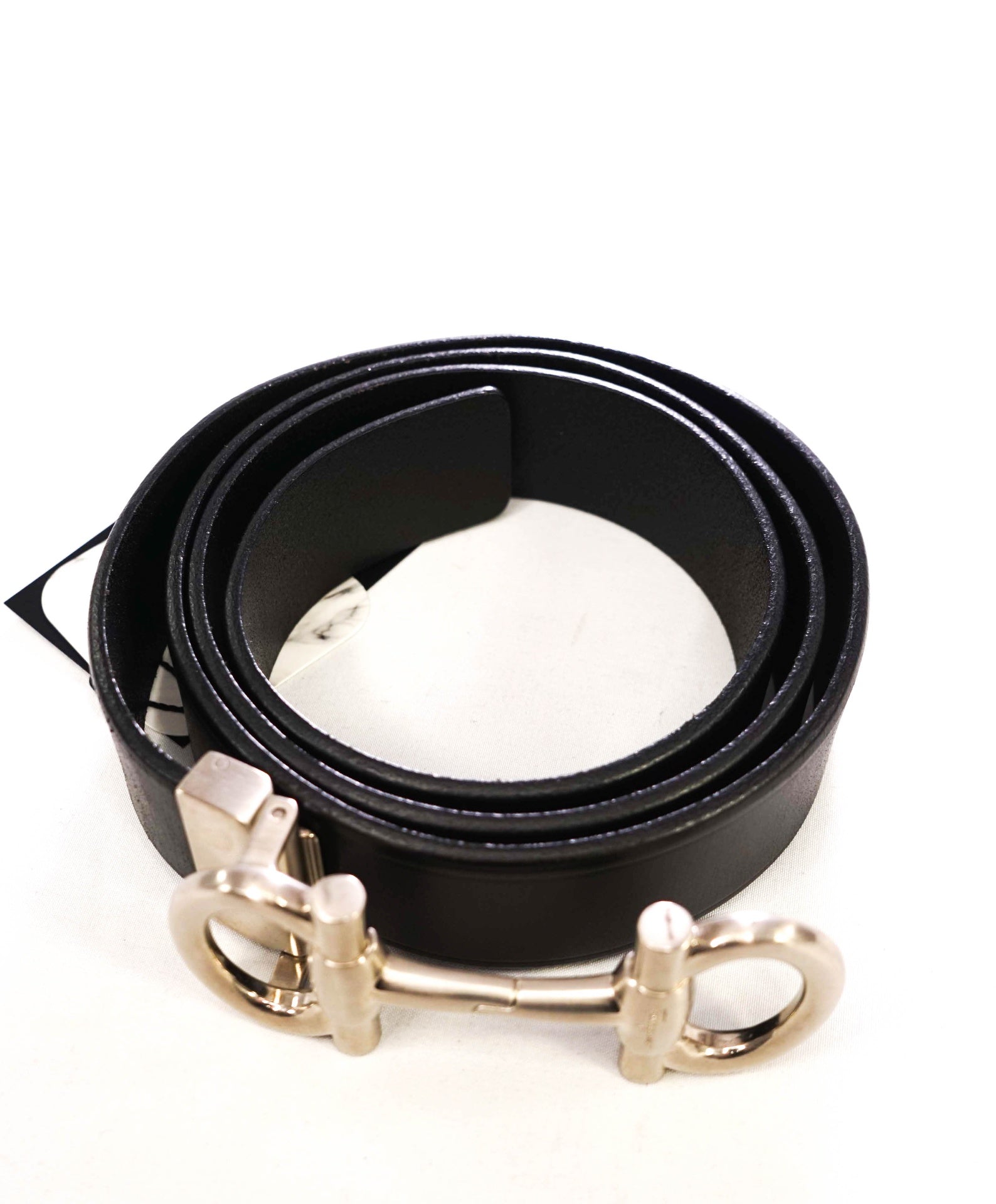 $535 Salvatore Ferragamo Silver Long Gancini Black Leather Belt 40W