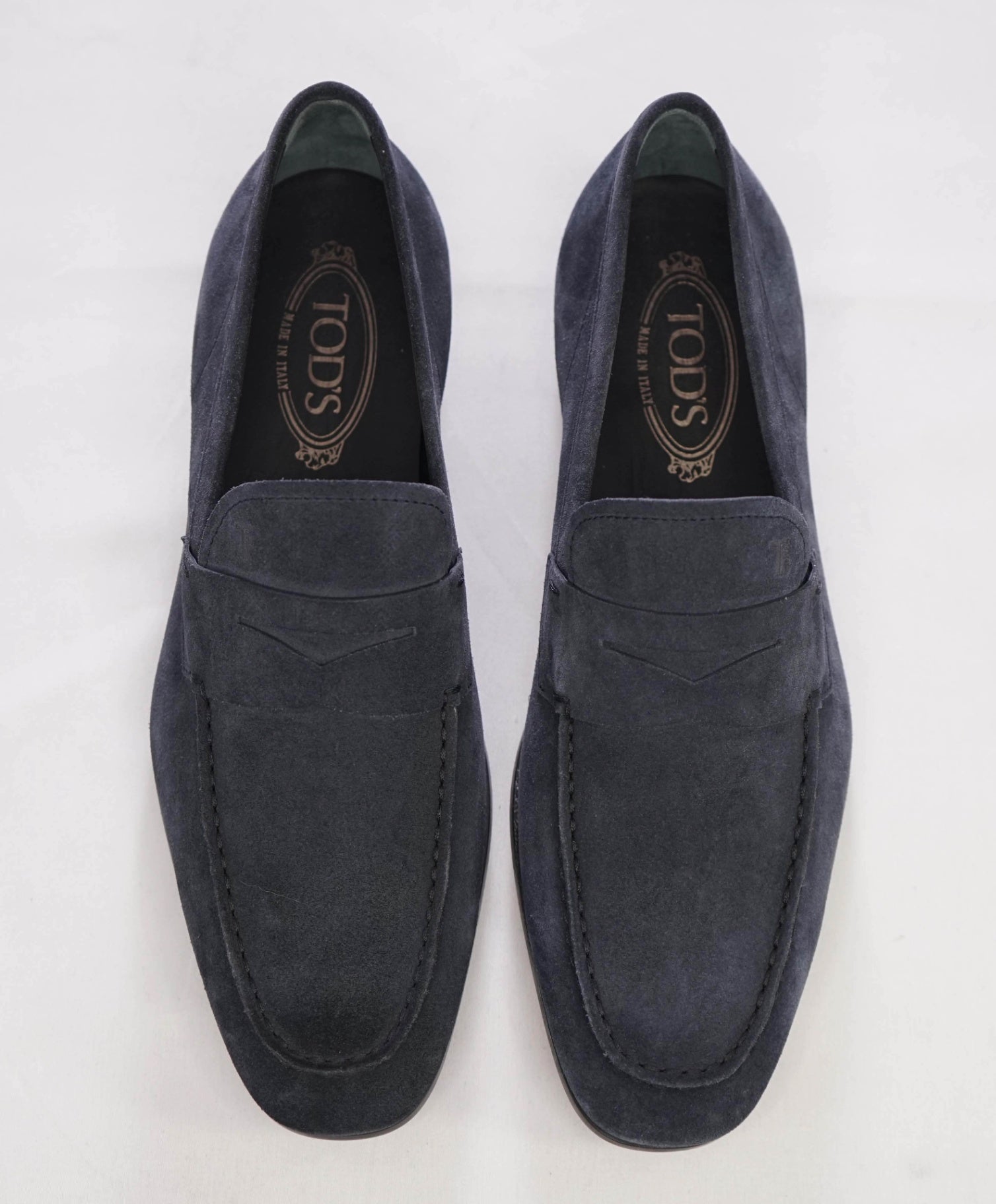 $775 Tod's Navy Suede Loafers Logo Vamp US 8.5 (7.5UK)