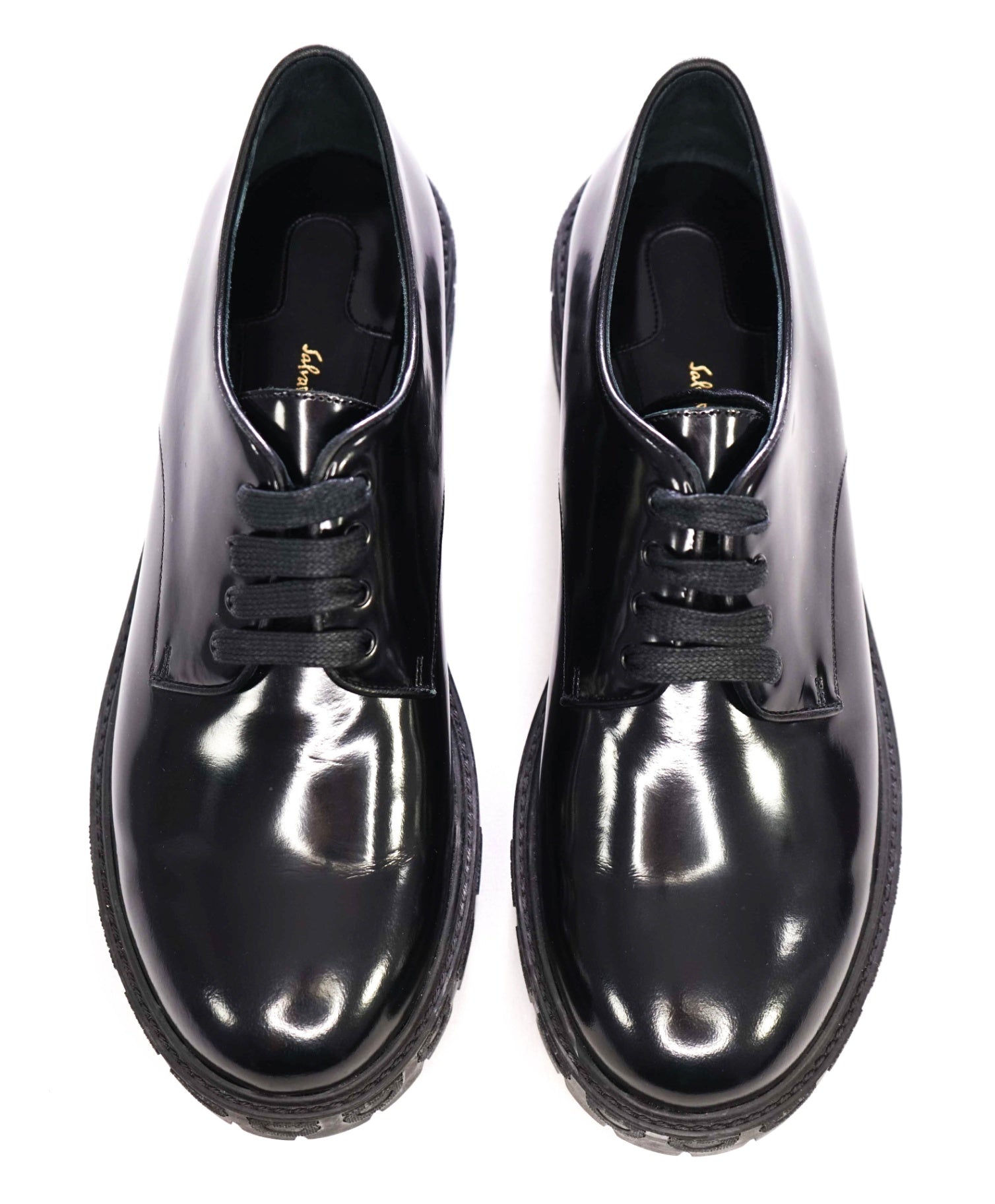 $750 Salvatore Ferragamo "Calvello" Black Leather Derbies 9.5C (Women)