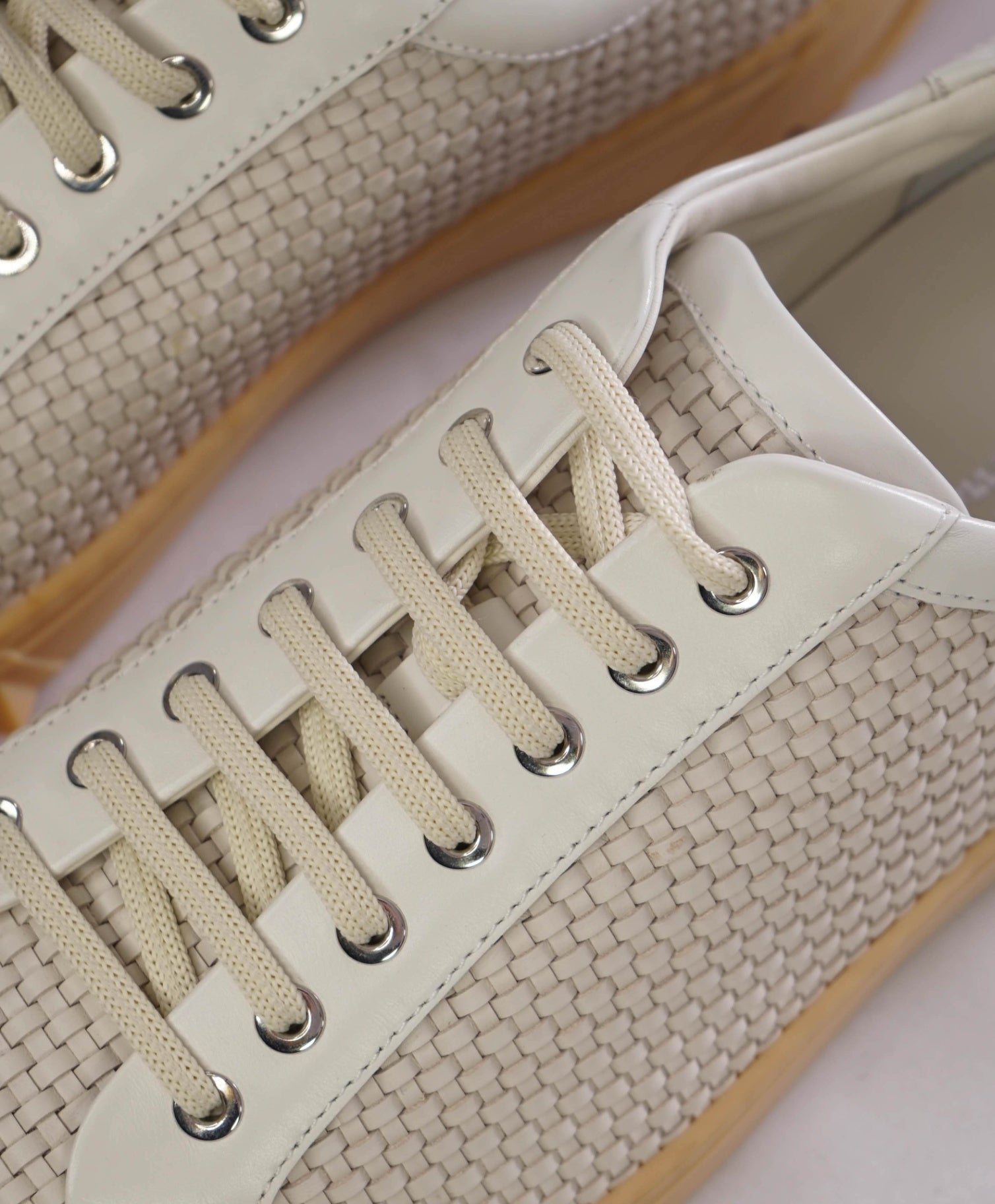 $800 Salvatore Ferragamo "CUBE" Ivory Woven Suede Sneakers 11 M
