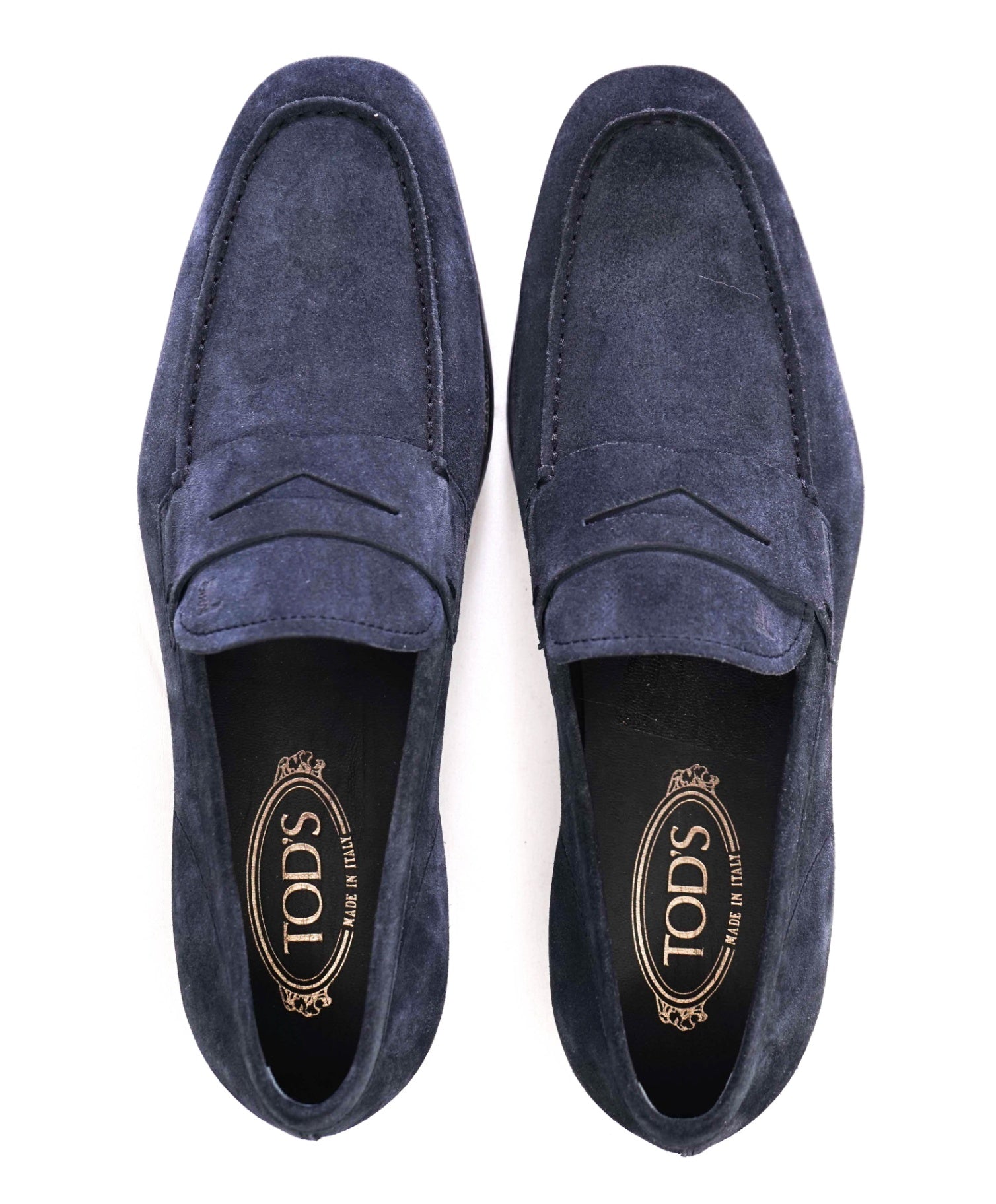 $775 Tod's Navy Suede Loafers Logo Vamp US 8.5 (7.5UK)