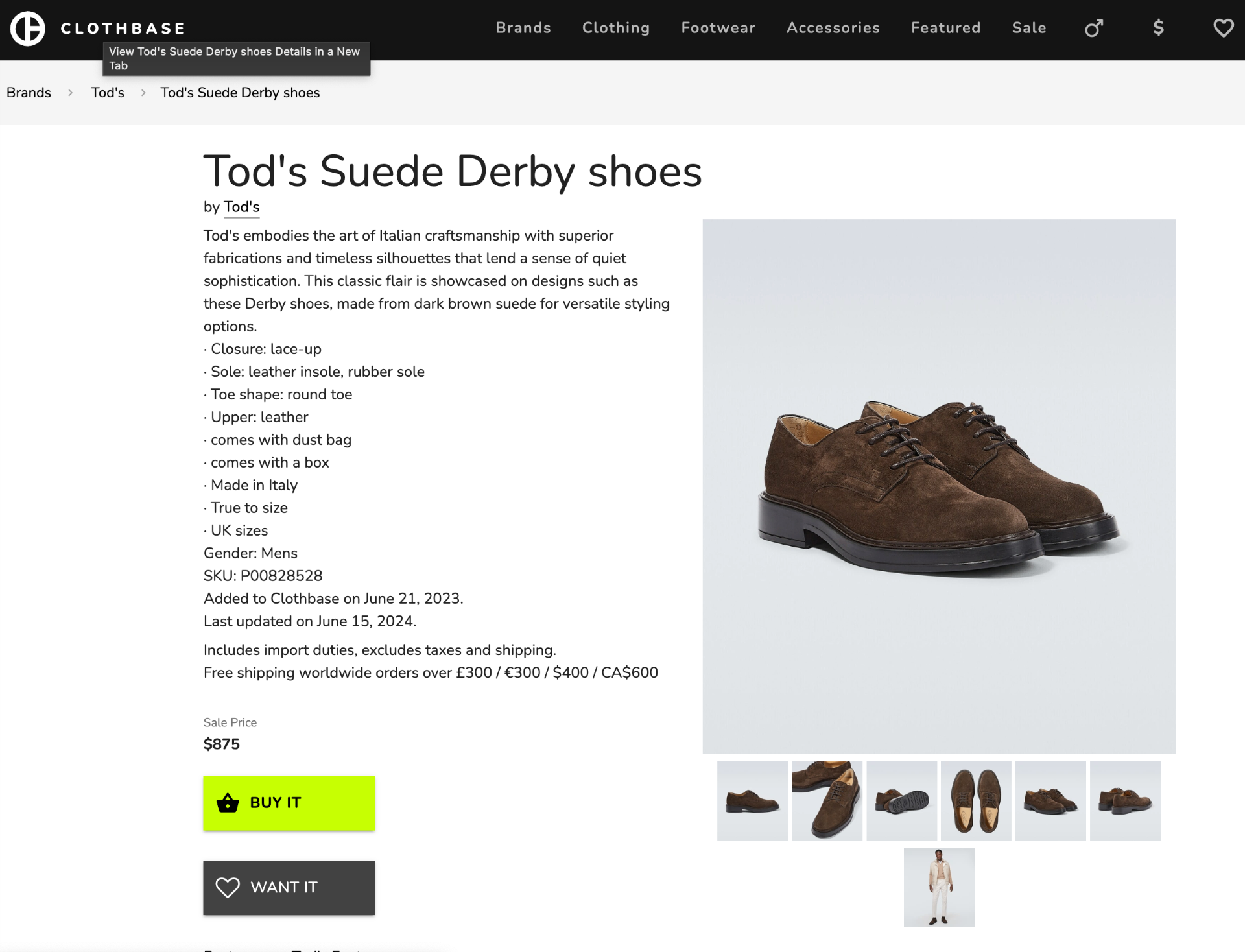 $875 Tod's Brown Suede Derbies Derby Footwear US 9 (8UK)