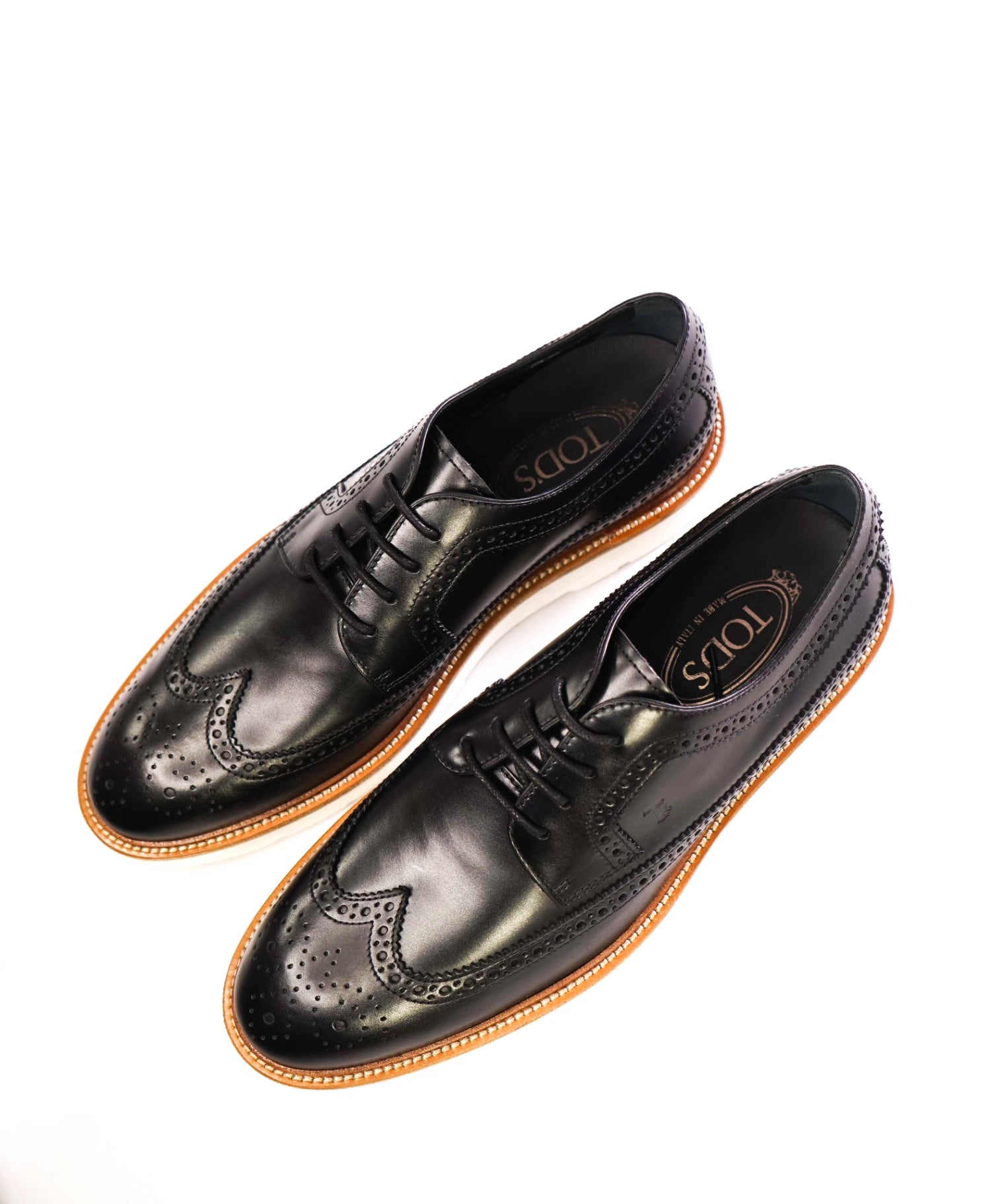 $875 TOD'S Derby Black Leather White Sole US 8 (7UK)