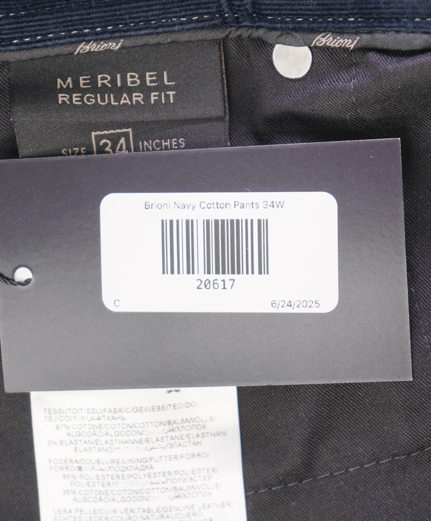 $700 BRIONI Slim-Fit Stretch-Cotton Corduroy Trousers 34W