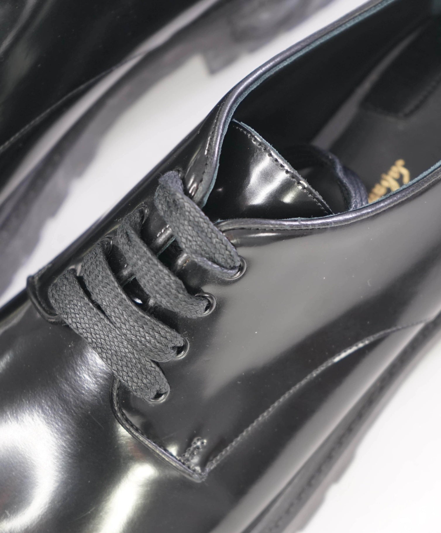 $750 Salvatore Ferragamo "Calvello" Black Leather Derbies 9.5C (Women)