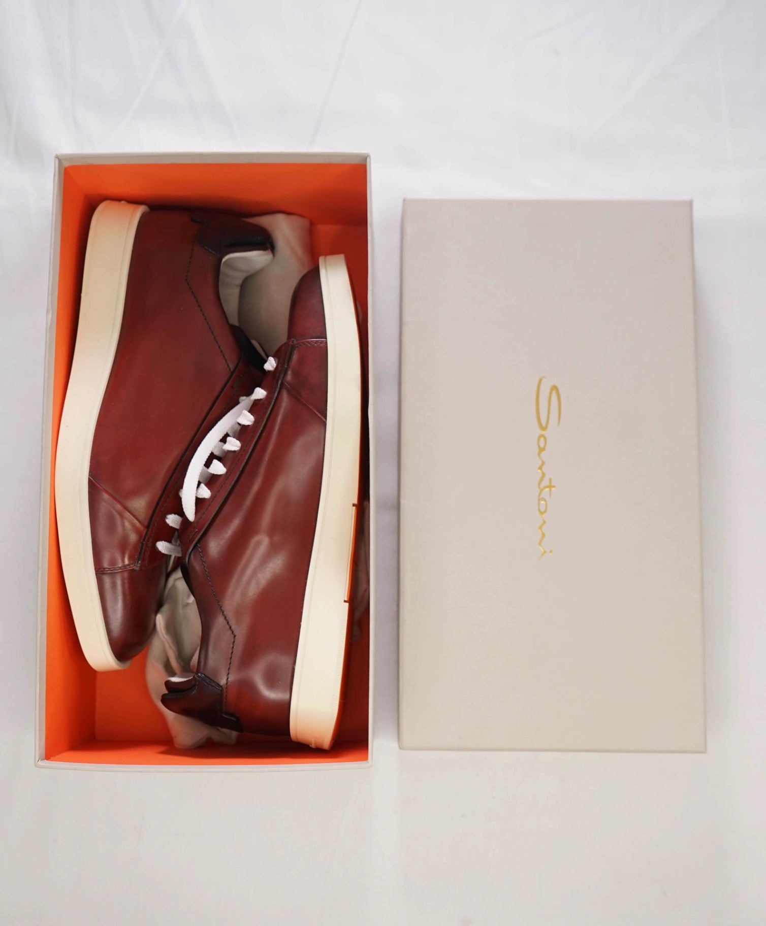 $780 Santoni Oxblood Patina Leather Sneakers US 8.5 (7.5UK)