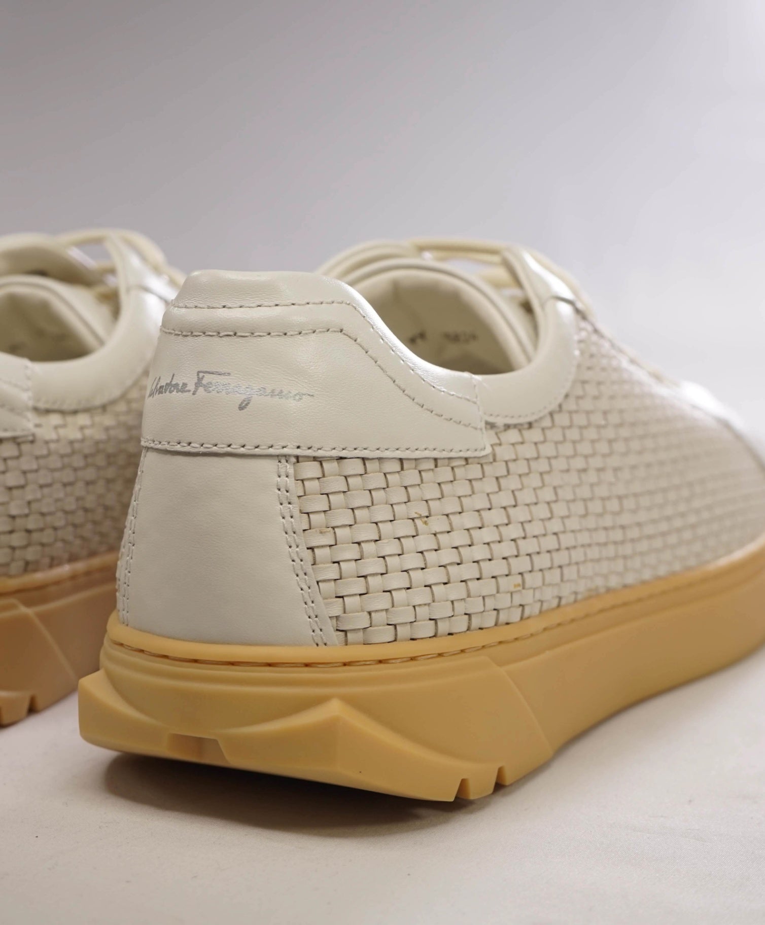 $800 Salvatore Ferragamo "CUBE" Ivory Woven Suede Sneakers 11 M