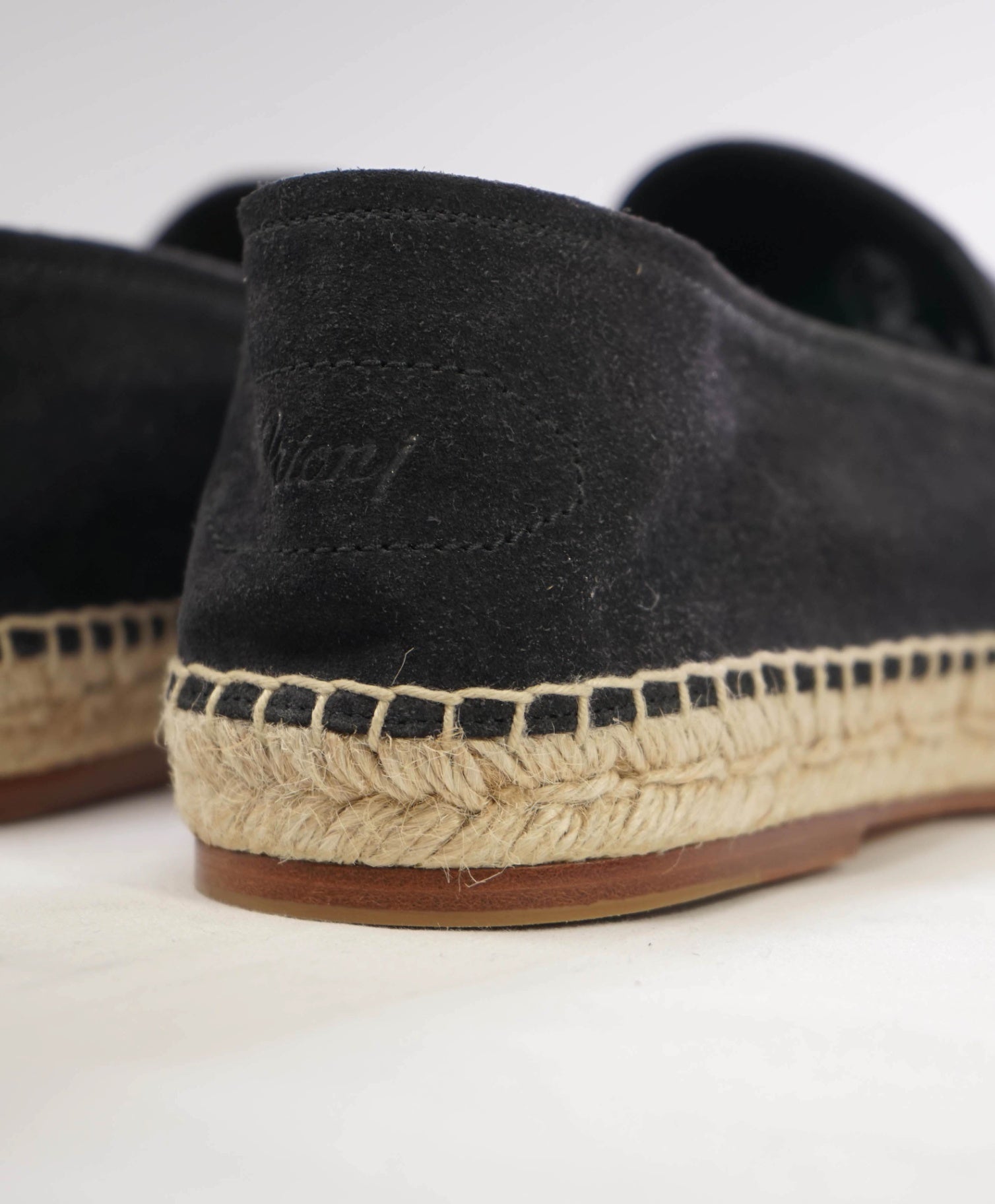 $790 Brioni Black Suede Espadrille Logo Back US 9.5 (UK8.5)