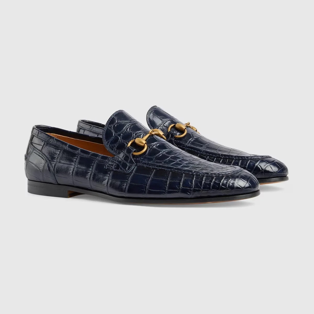 $4,470 GUCCI "JORDAAN" Crocodile Skin Navy Blue Loafers US 13 (12.5G)