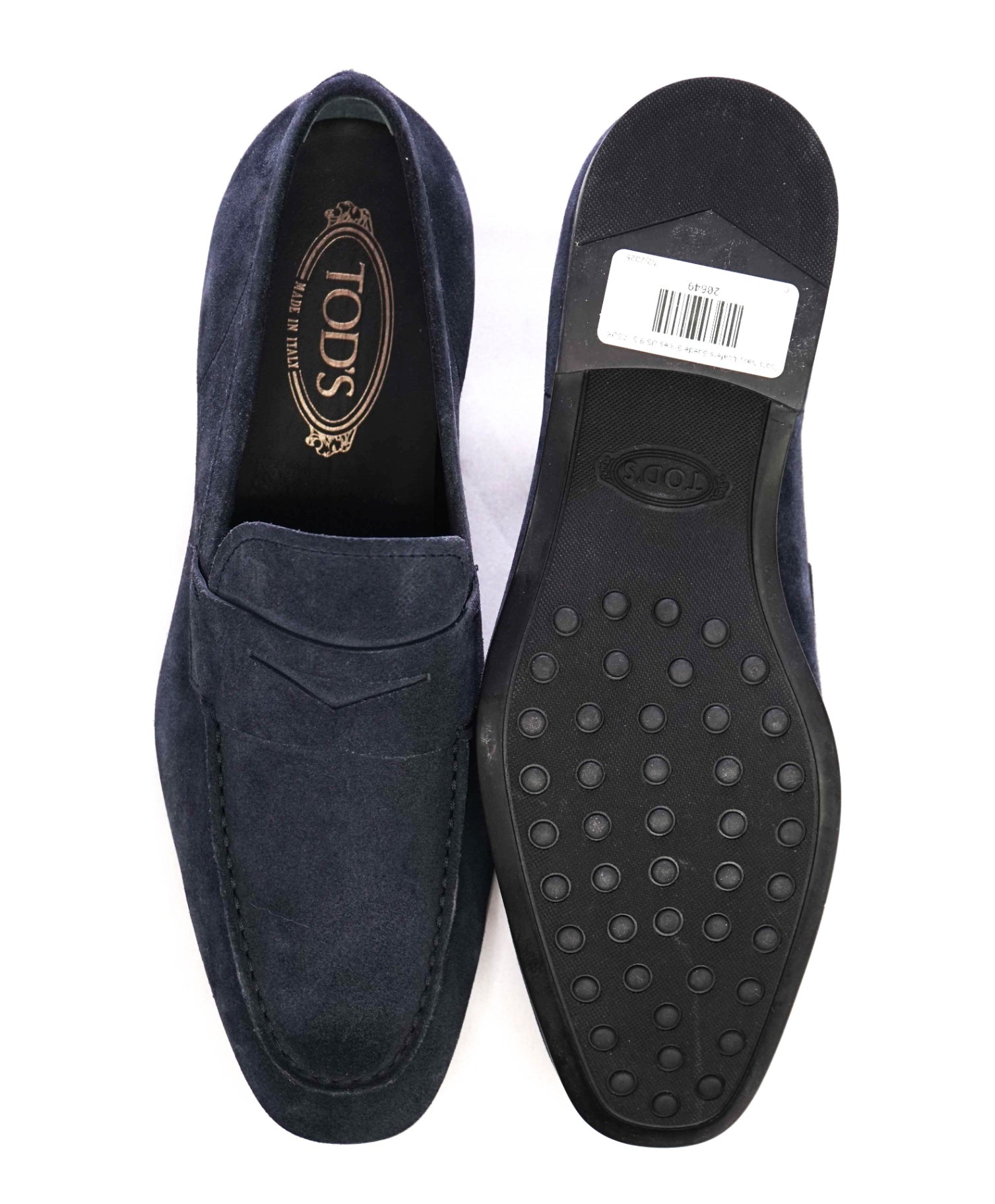 $775 Tod's Navy Suede Loafers Logo Vamp US 8.5 (7.5UK)