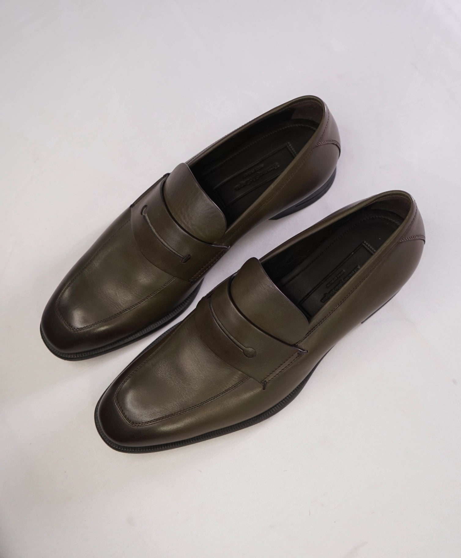 $950 Ermenegildo Zegna Dark Green Penny Leather Loafers US 8.5 (7.5UK)