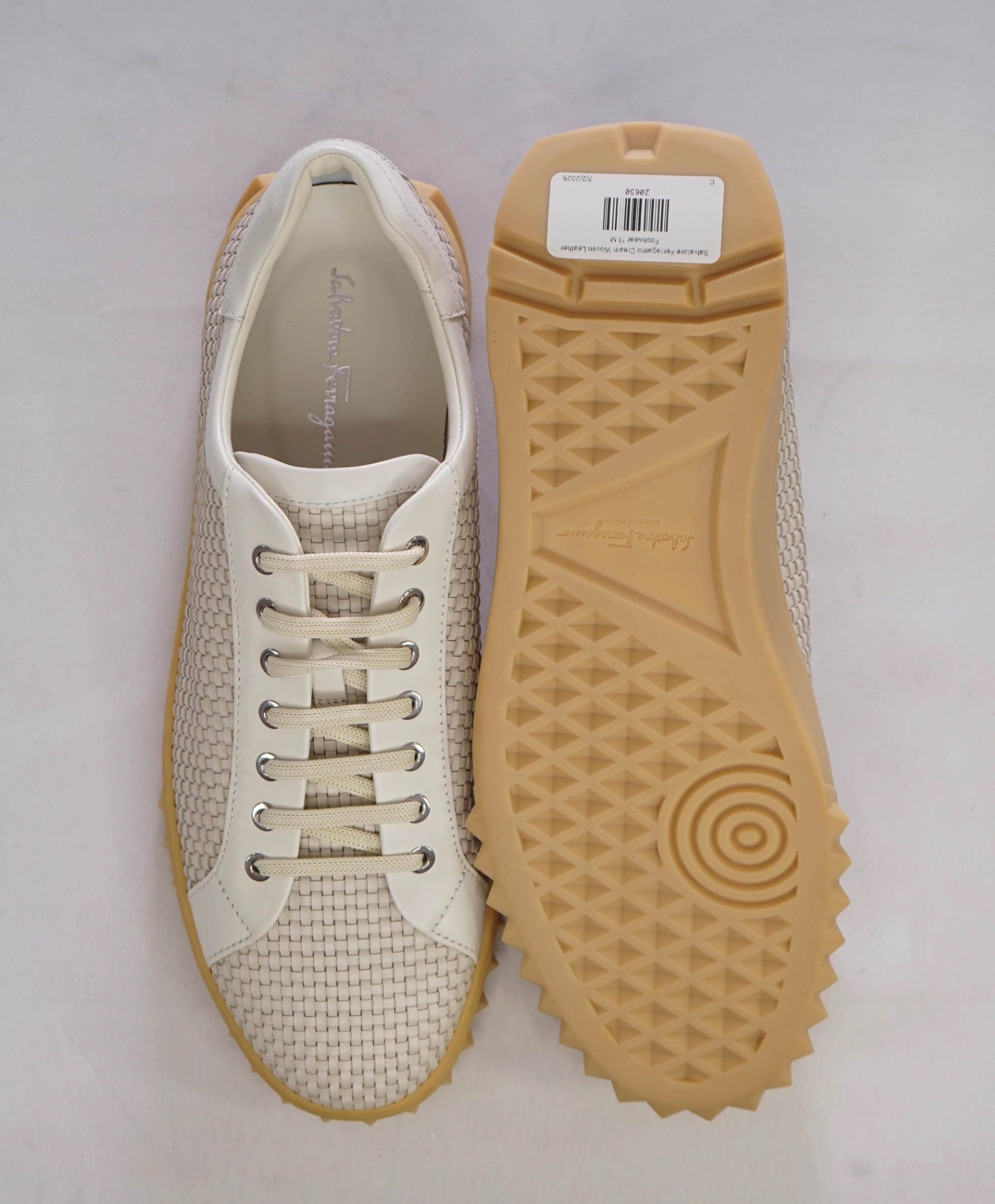 $800 Salvatore Ferragamo "CUBE" Ivory Woven Suede Sneakers 11 M