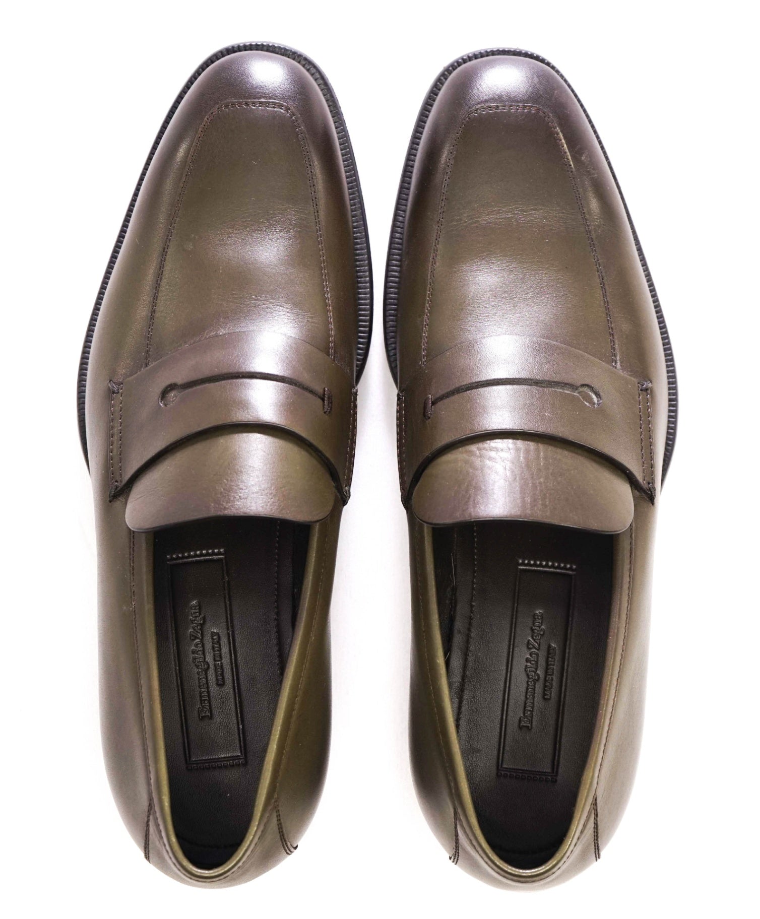 $950 Ermenegildo Zegna Dark Green Penny Leather Loafers US 8.5 (7.5UK)