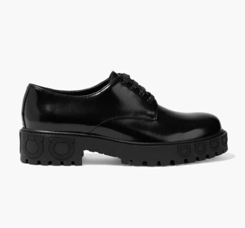 $750 Salvatore Ferragamo "Calvello" Black Leather Derbies 9.5C (Women)
