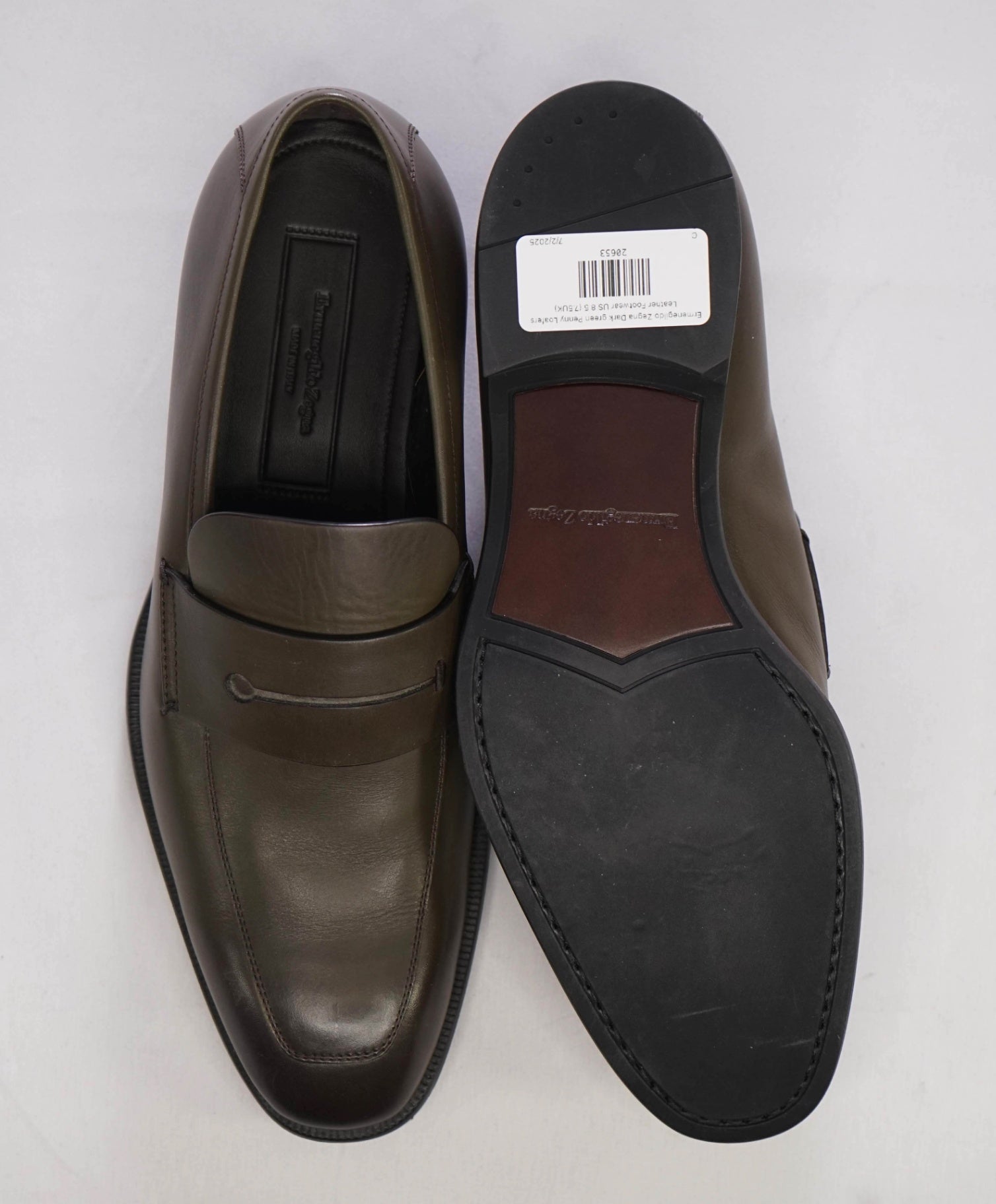 $950 Ermenegildo Zegna Dark Green Penny Leather Loafers US 8.5 (7.5UK)