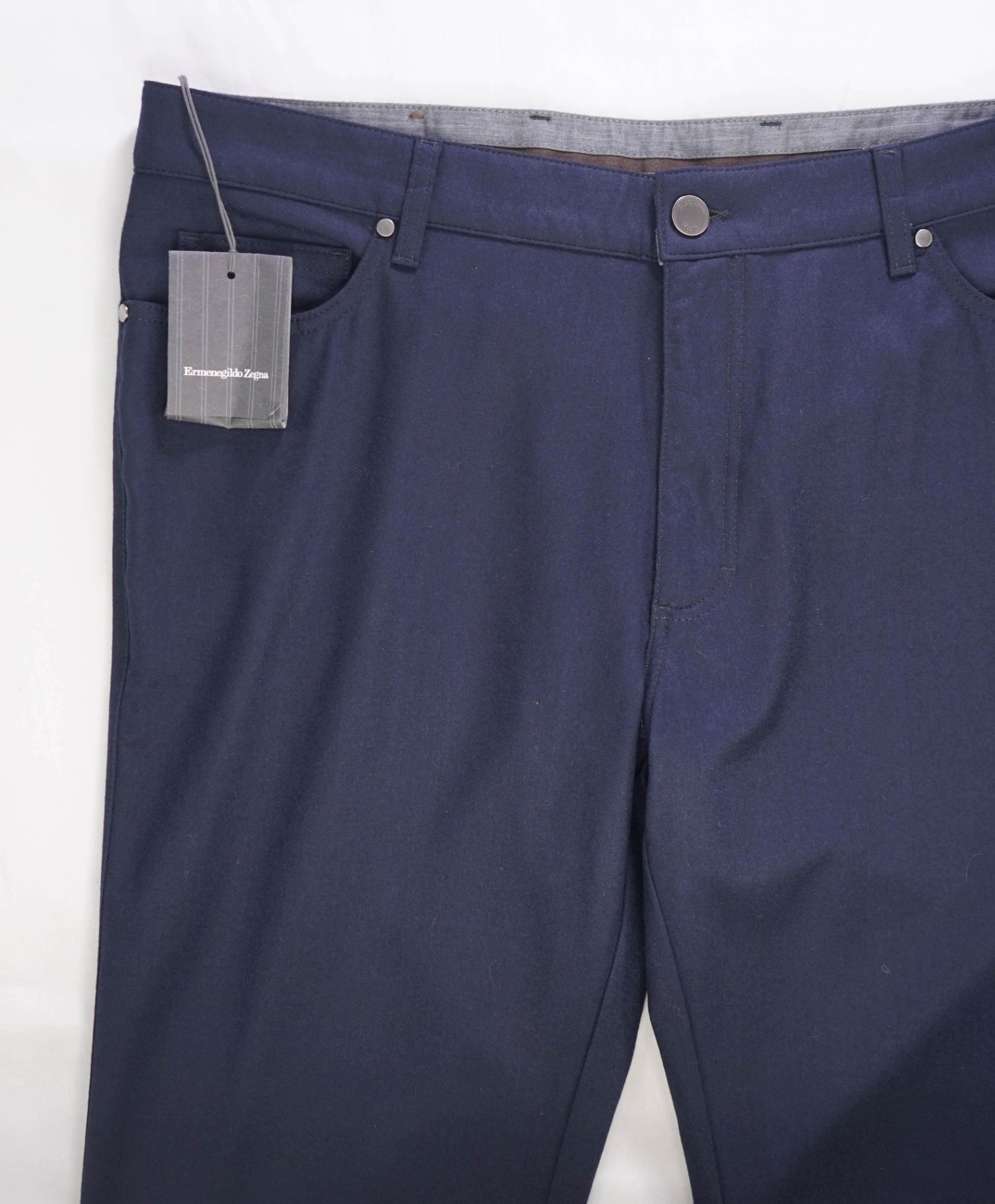 $695 Ermenegildo Zegna Solid Navy Wool 5-Pocket Dress Pants 40W