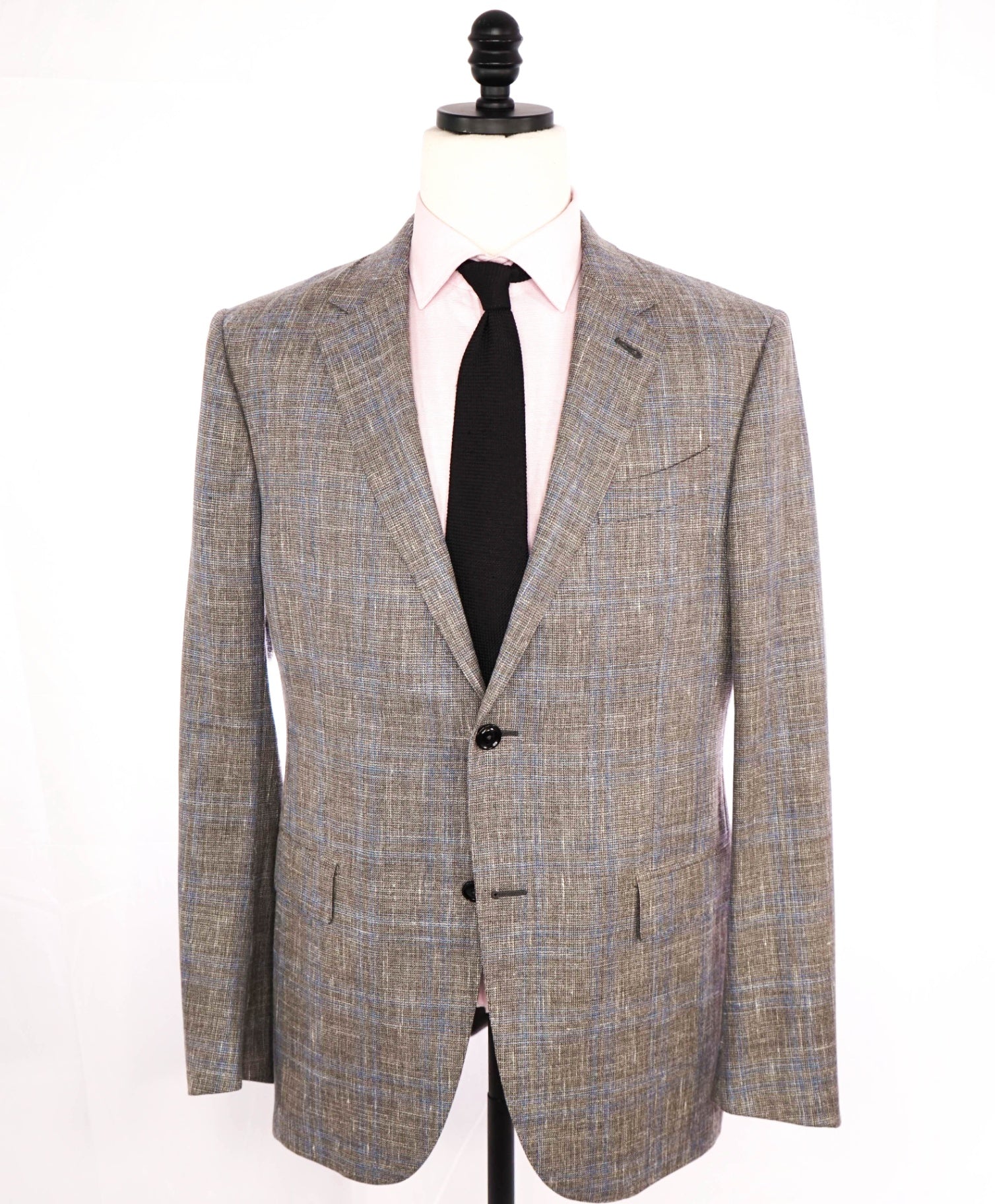 $2,595 Ermenegildo Zegna Grey/Blue Plaid Wool/Linen/Silk Blazer 44L