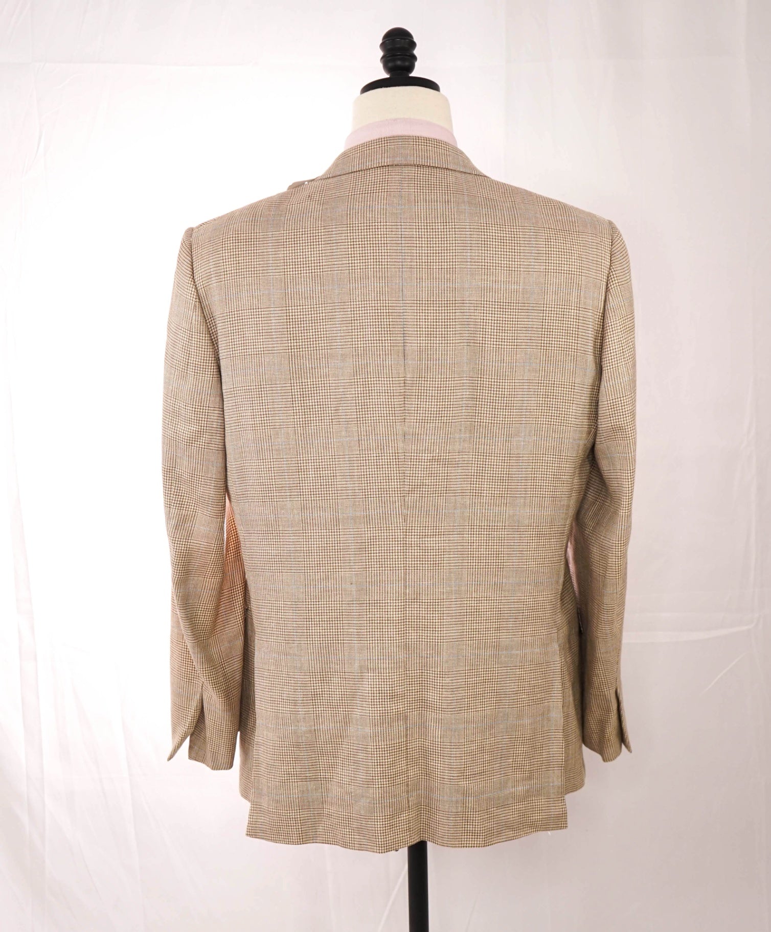 $2,995 Ermenegildo Zegna Tan/Blue Houndstooth Wool/Silk/LInen Blazer 44R