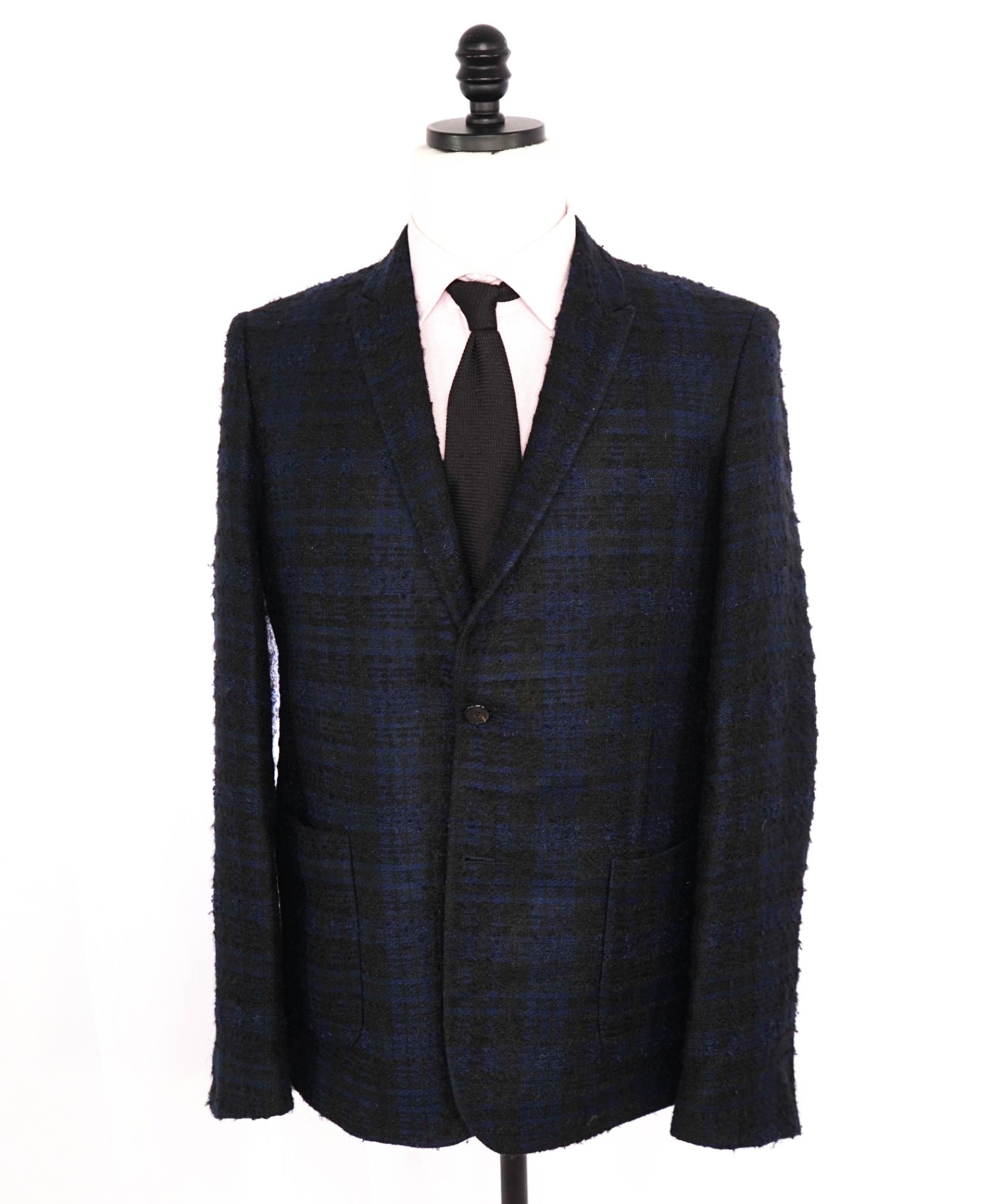 $2,995 Givenchy Paris Black/Blue Plaid Acrylic/Wool Blazer 42 (Fits 40)