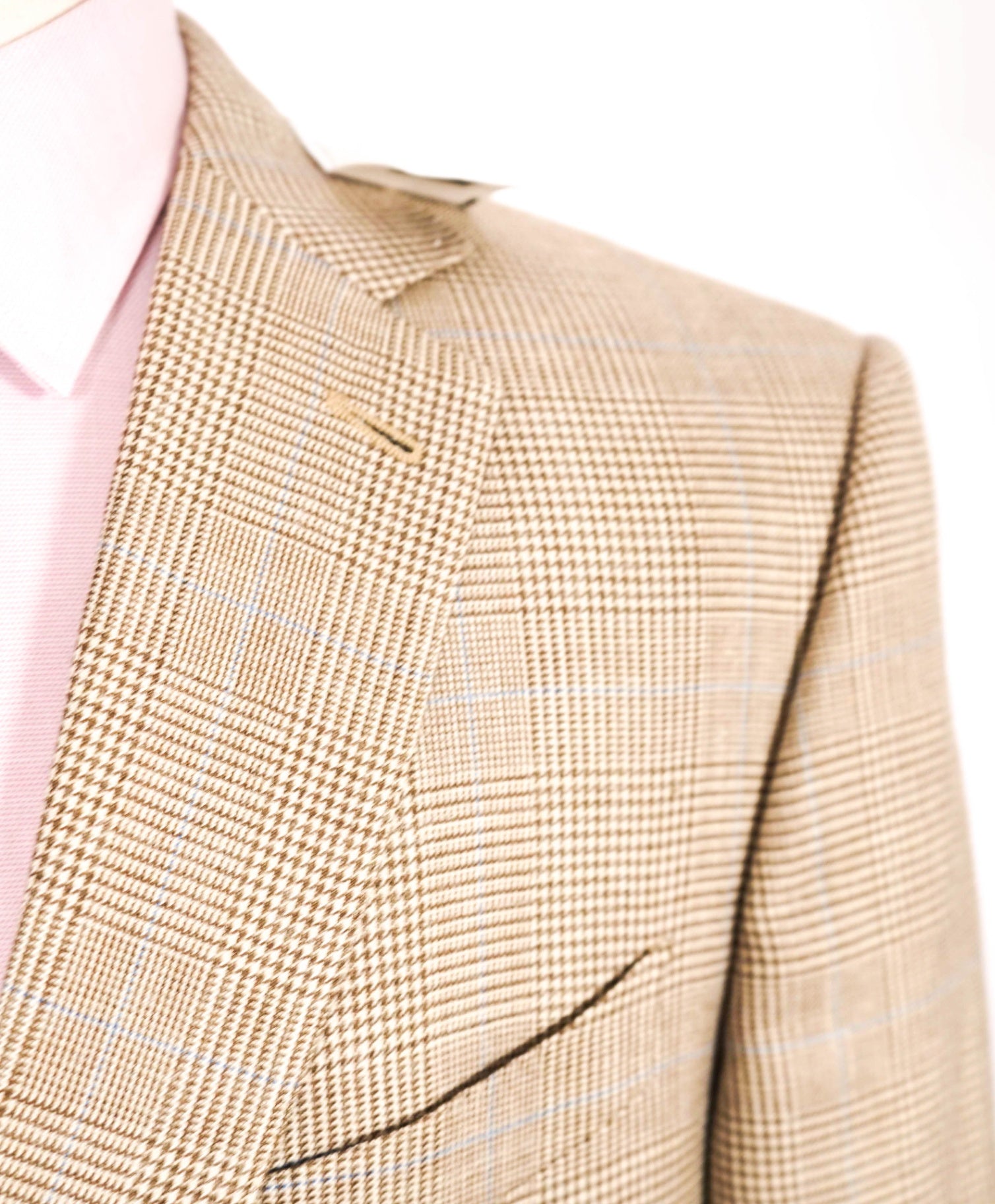 $2,995 Ermenegildo Zegna Tan/Blue Houndstooth Wool/Silk/LInen Blazer 44R