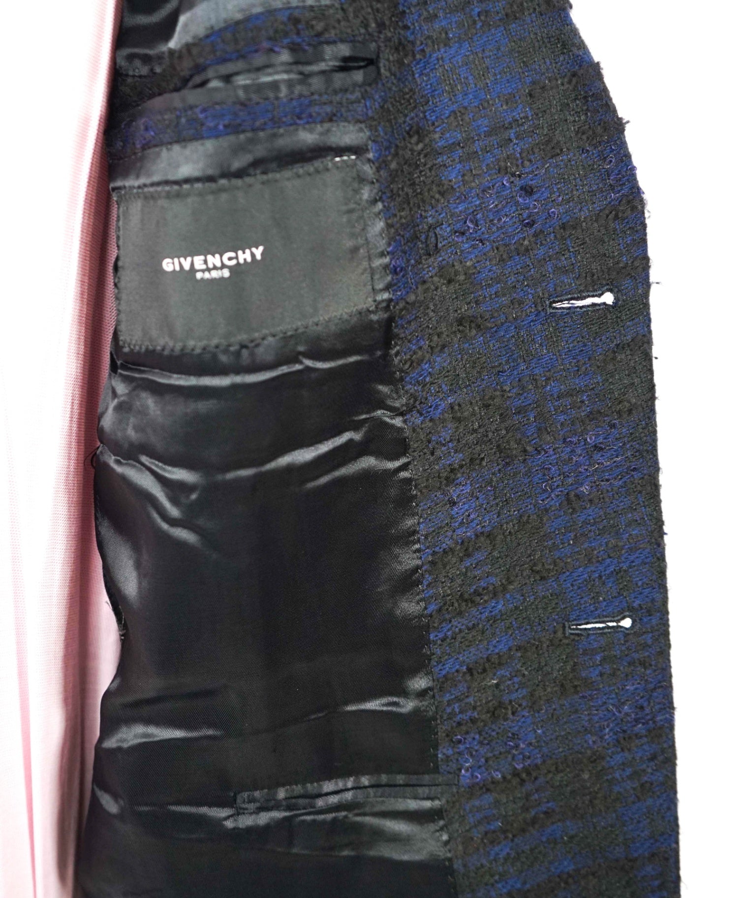 $2,995 Givenchy Paris Black/Blue Plaid Acrylic/Wool Blazer 42 (Fits 40)