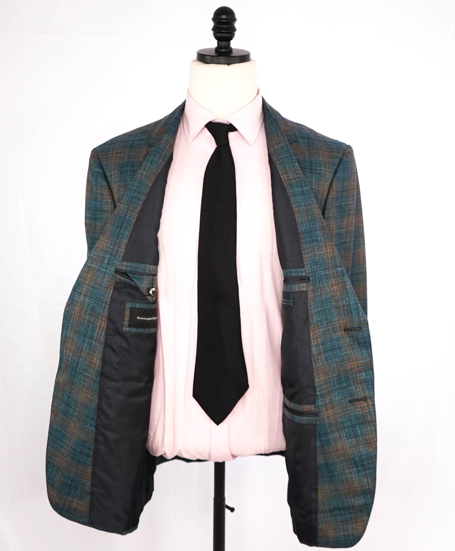 $2,695 Ermenegildo Zegna Teal/Camel Wool/Silk/Linen Blazer 46R
