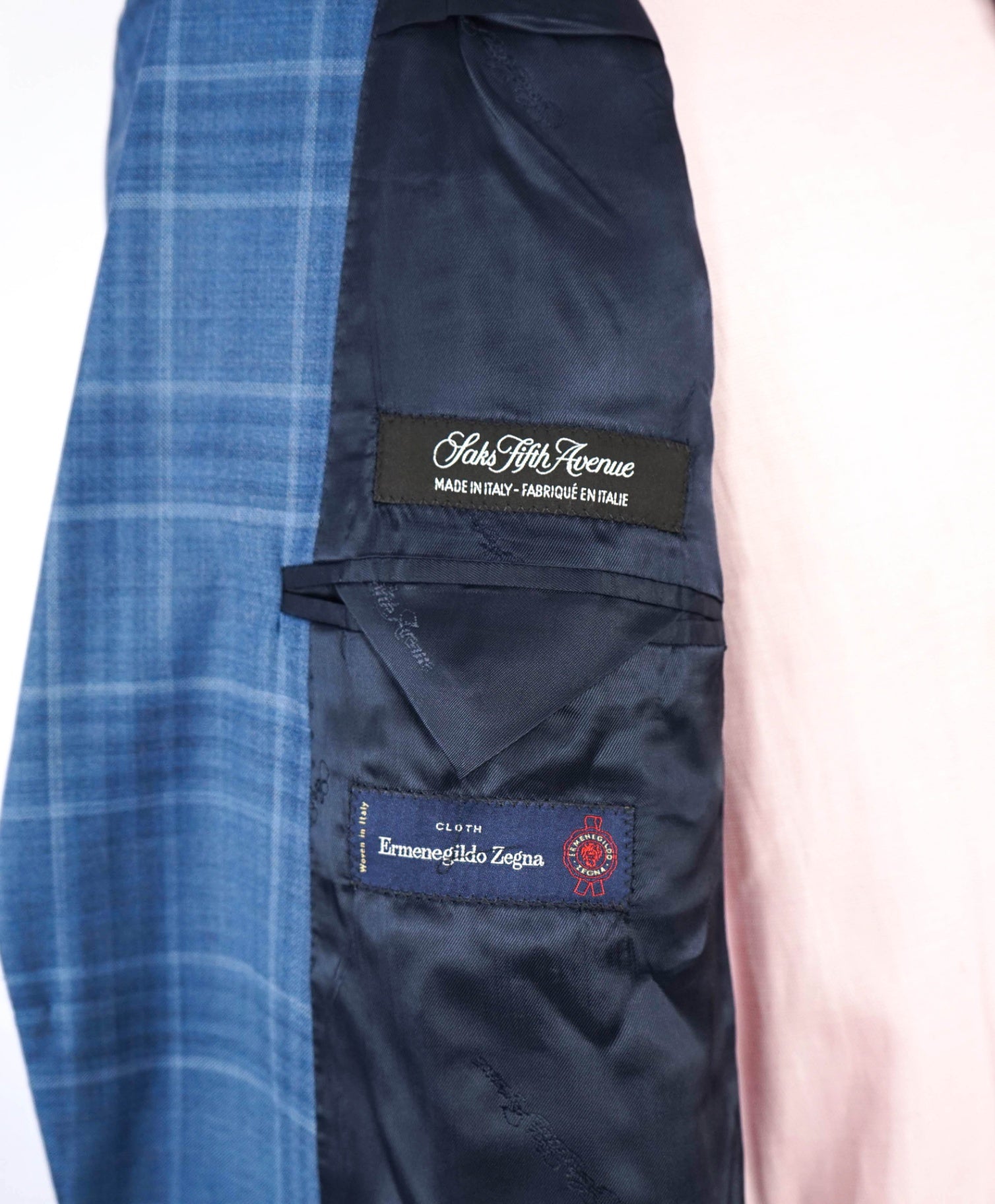 $995 ZEGNA For Saks Fifth Light Blue Wool/Silk Patch Pocket Blazer 44R