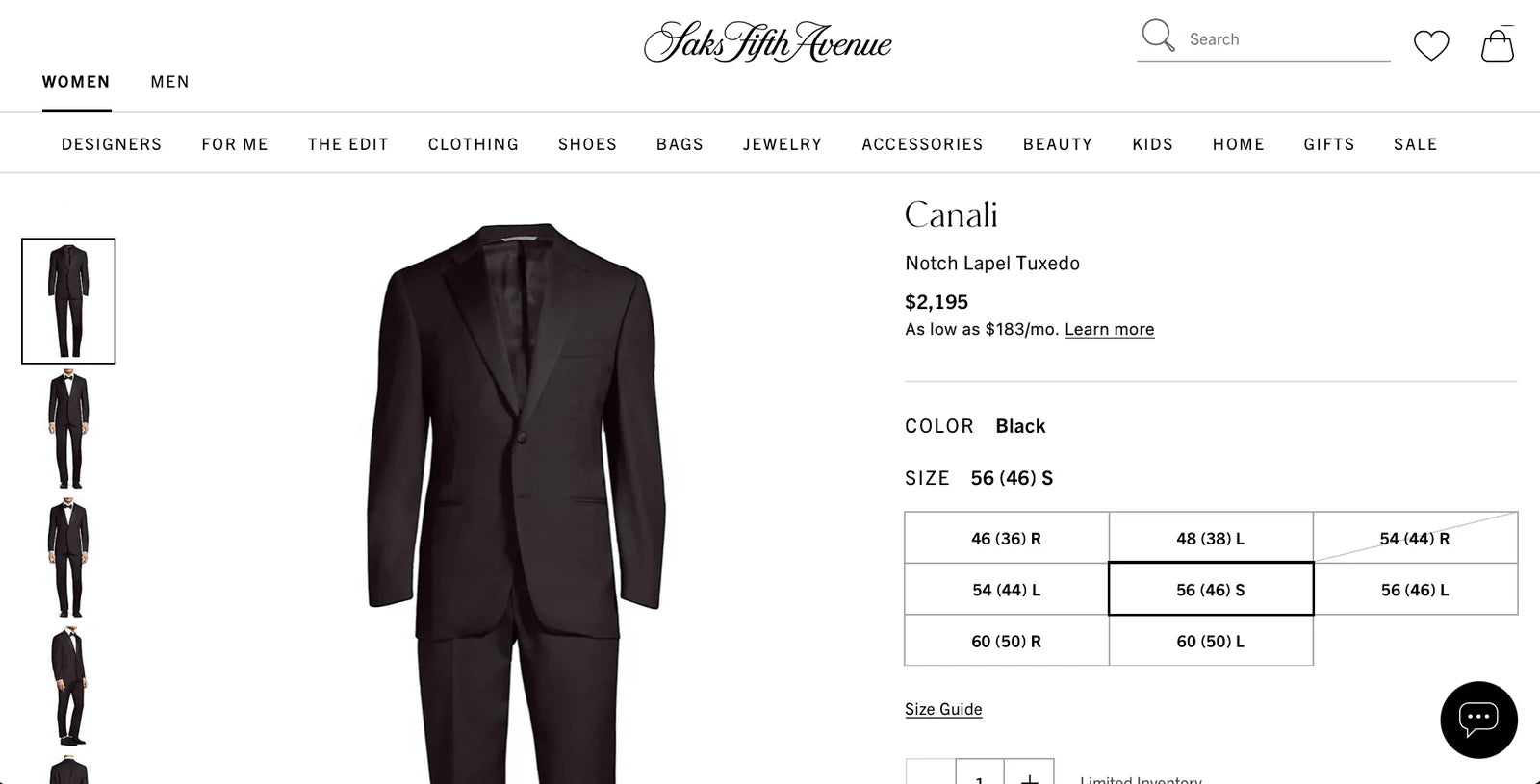 $2,195 CANALI - Black *CLOSET STAPLE* Notch Lapel Tuxedo Suit - 44R