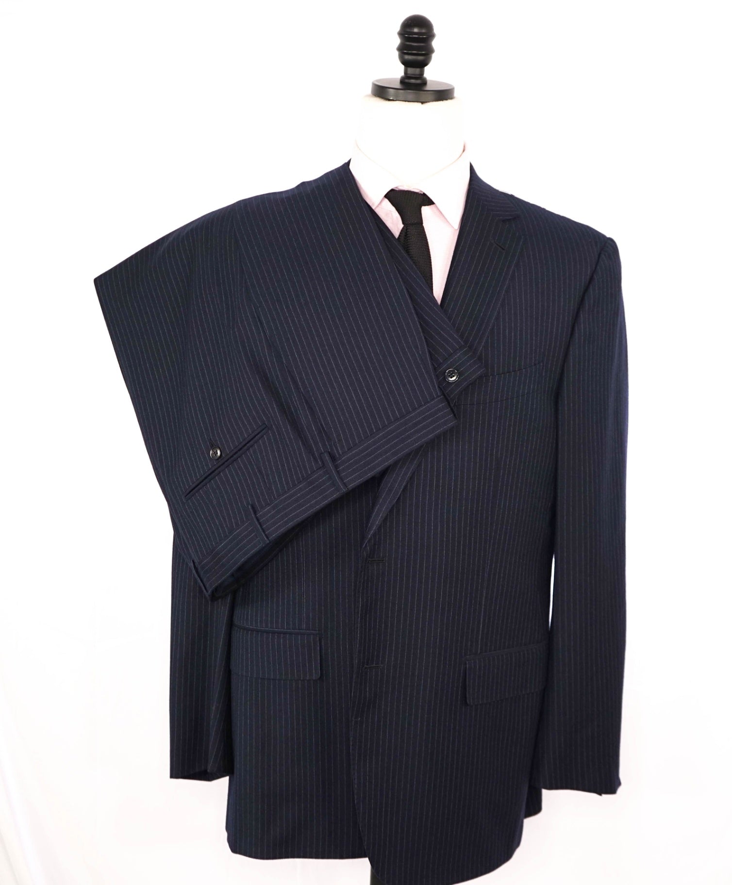 $3,950 Ermenegildo Zegna "TROFEO" Navy Striped Wool/Silk Suit 46R