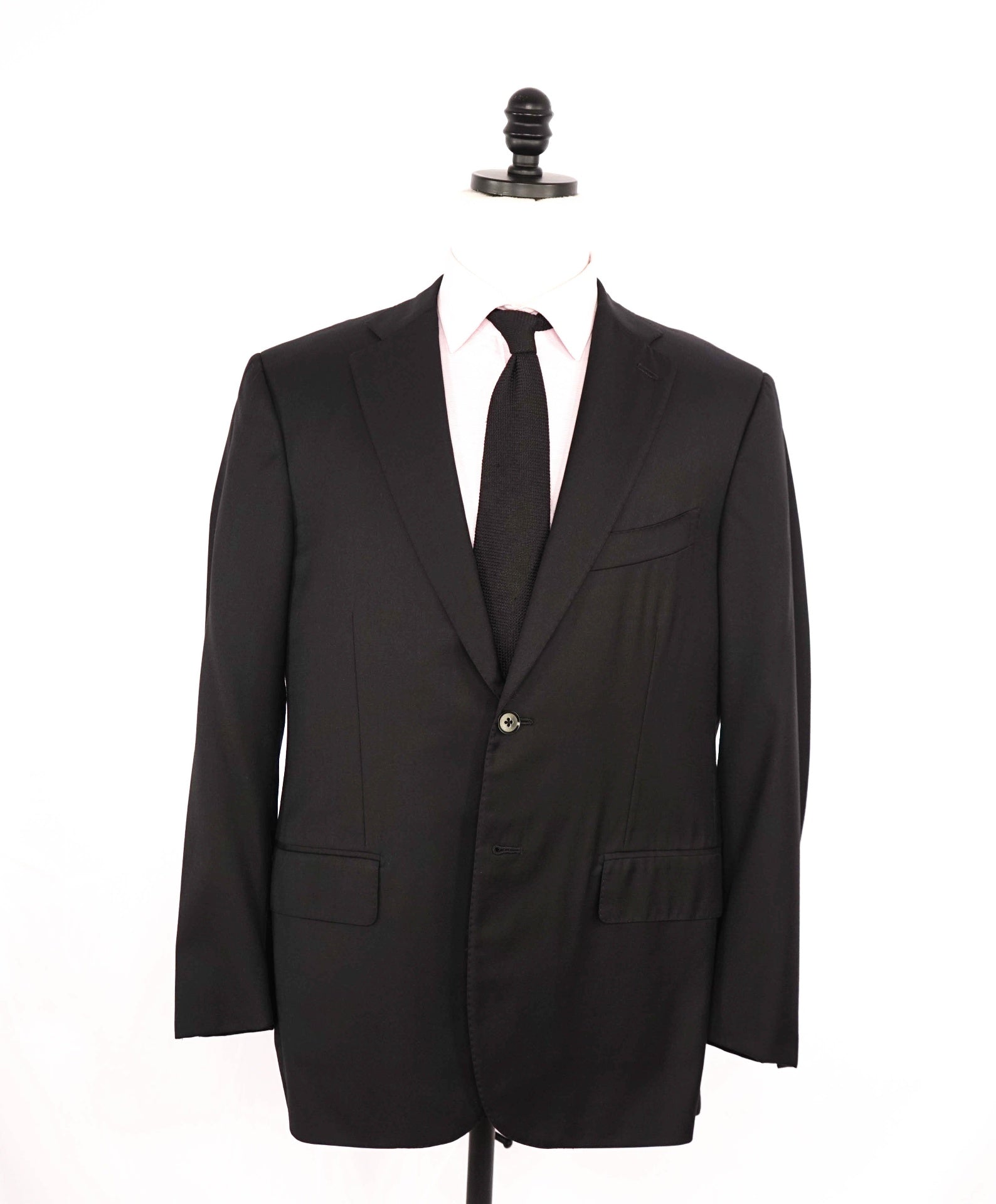 $4,000 ISAIA Solid Black "AQUASPIDER 160'S" Wool Suit 42S
