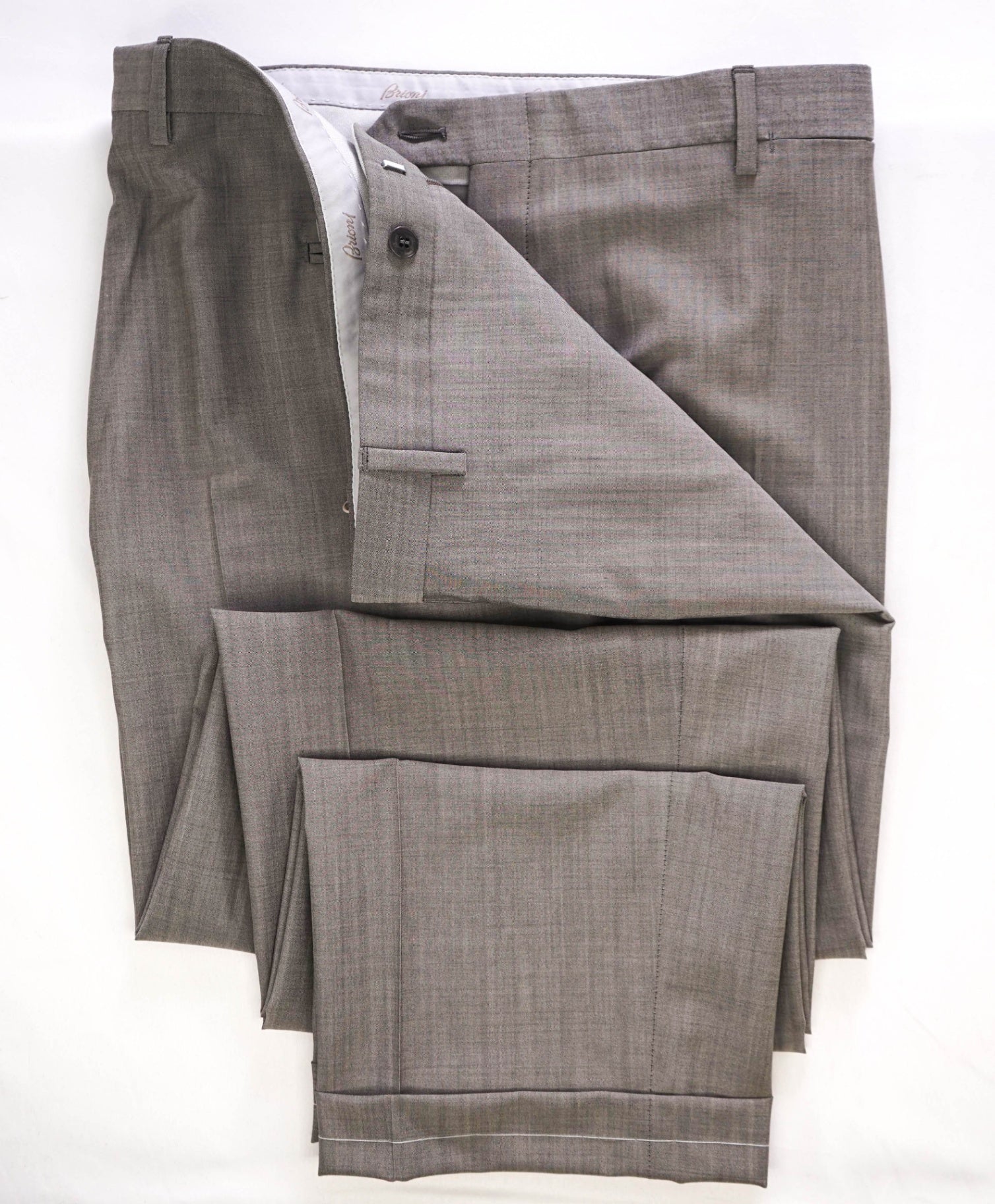 $1,050 Brioni Solid Gray/Brown Wool/Mohair Flat Front Dress Pants 44W