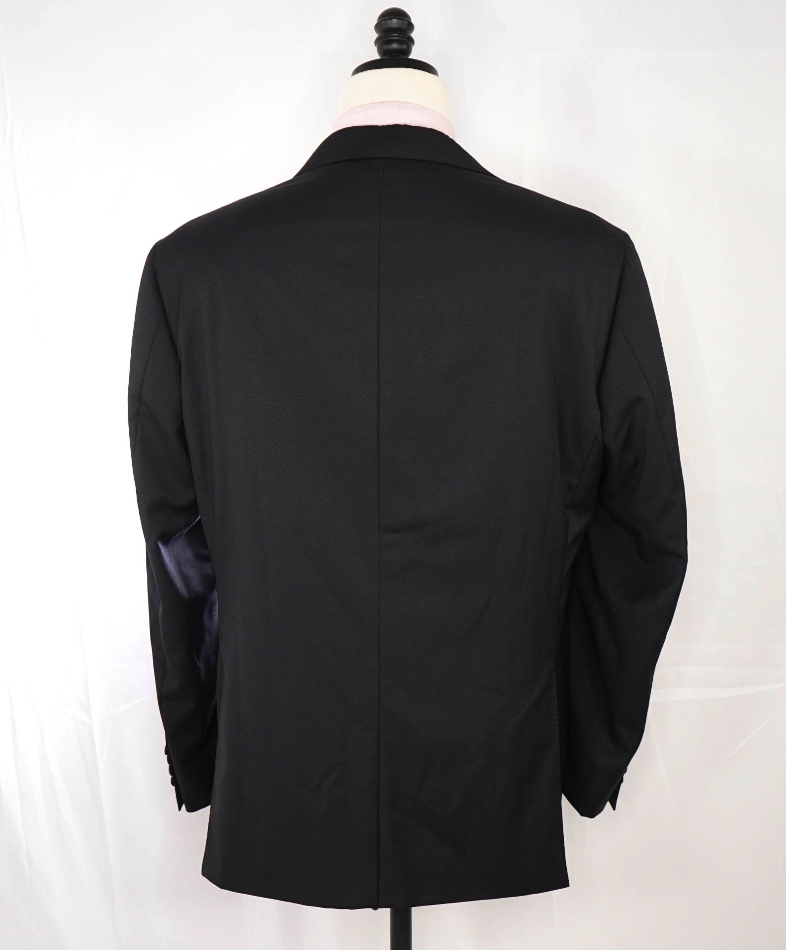 $2,195 CANALI Micro Textured Black Wool Peak Lapel Tuxedo Suit 46R