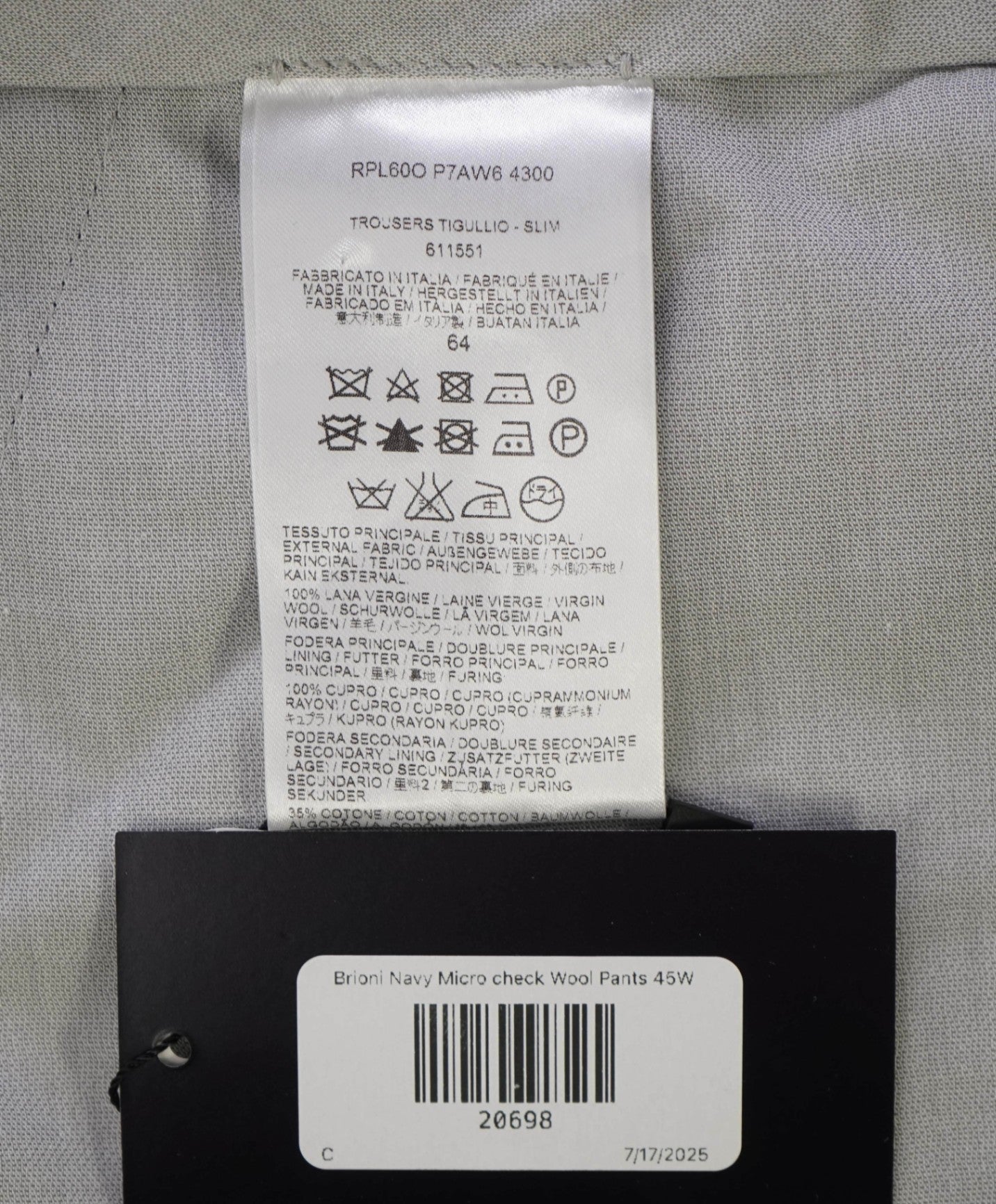 $1,050 BRIONI Navy Micro check Wool Flat Front Dress Pants 44W