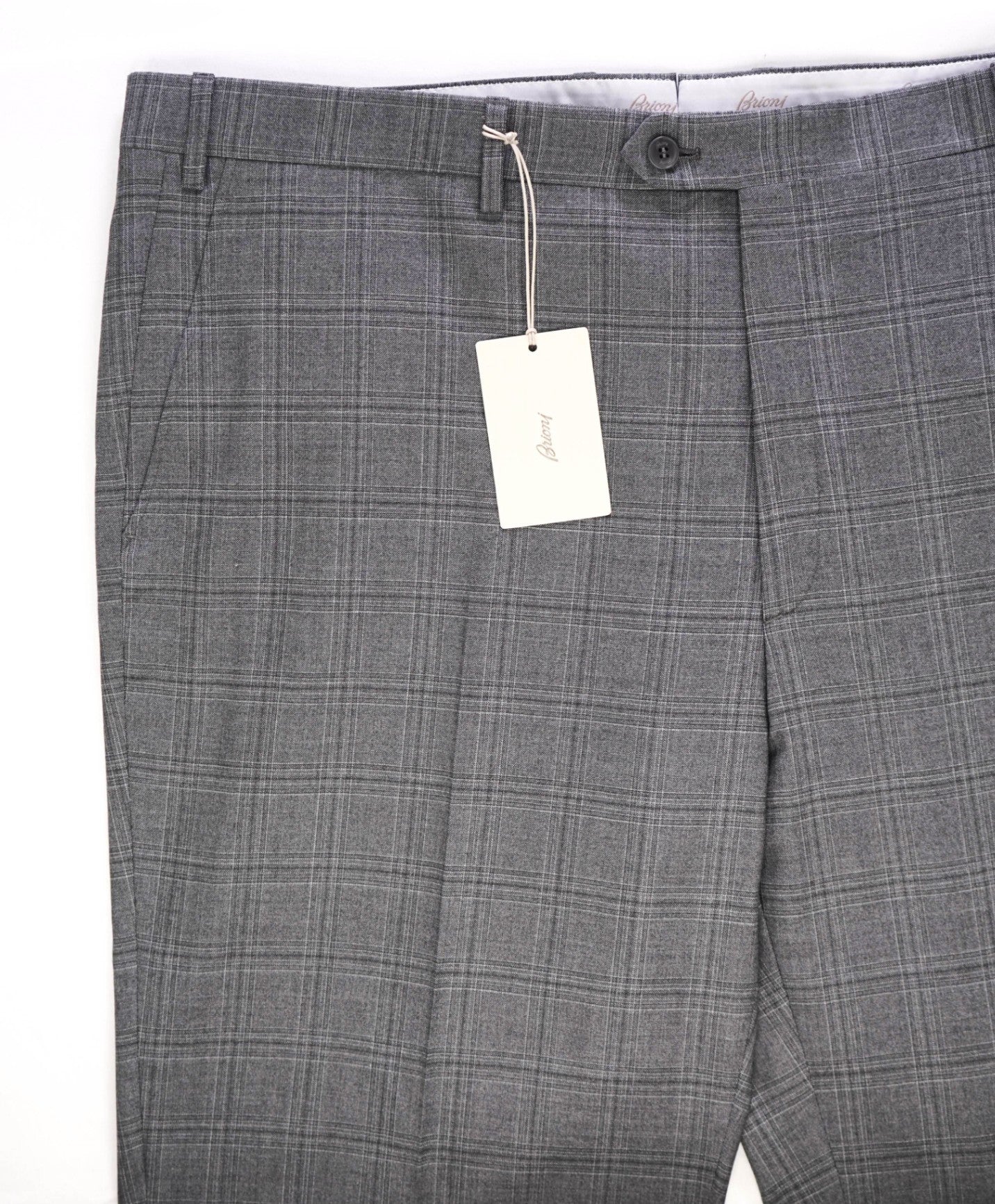 $1,050 Brioni Gray Plaid Check Wool/Silk Dress Pants 43W