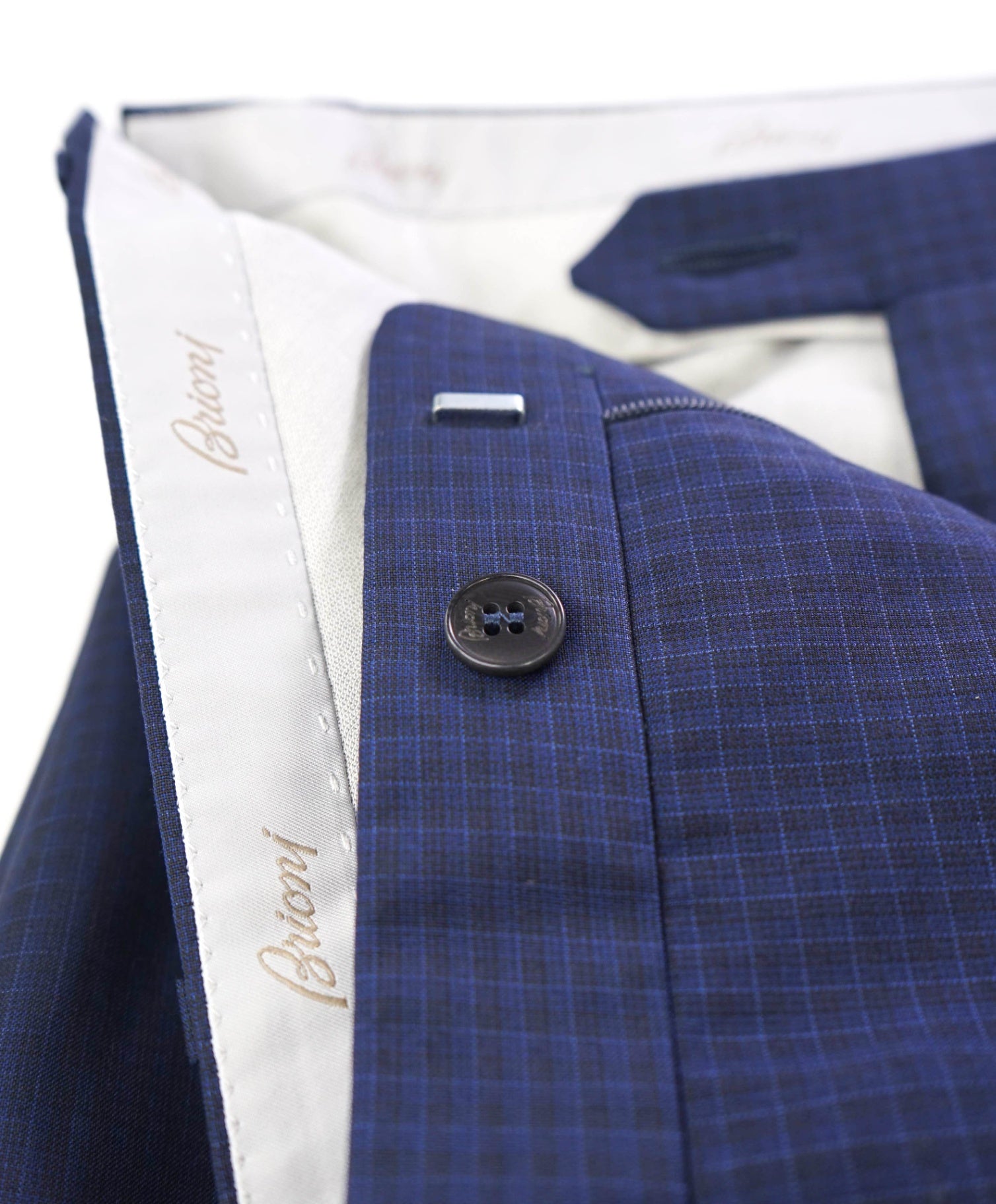 $1,050 BRIONI Navy Micro check Wool Flat Front Dress Pants 44W
